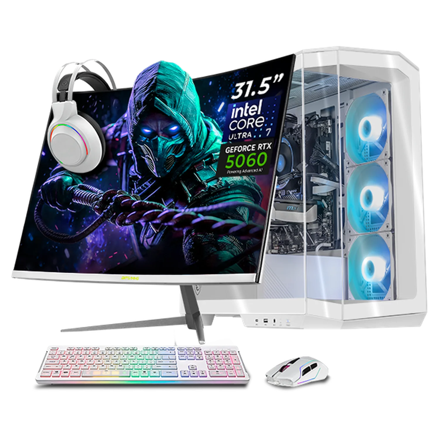 Xtreme PC IA Entry MSI NVIDIA GeForce RTX 5060 Intel Core Ultra 7 265F NPU 13 TOPS 16GB DDR5 SSD 1TB Monitor Curvo 31.5 180Hz WIFI White Potencia para crear con IA