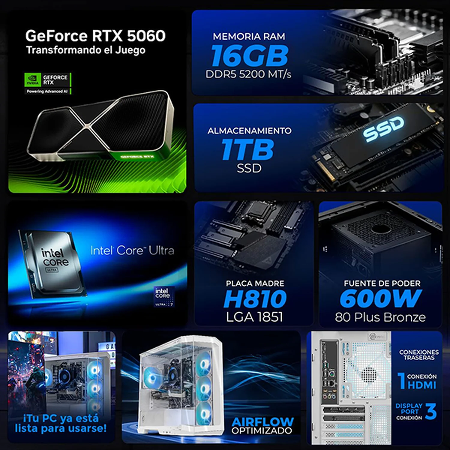 Xtreme PC IA Entry MSI NVIDIA GeForce RTX 5060 Intel Core Ultra 7 265F NPU 13 TOPS 16GB DDR5 SSD 1TB Monitor Curvo 31.5 180Hz WIFI White Potencia para crear con IA - Image 3