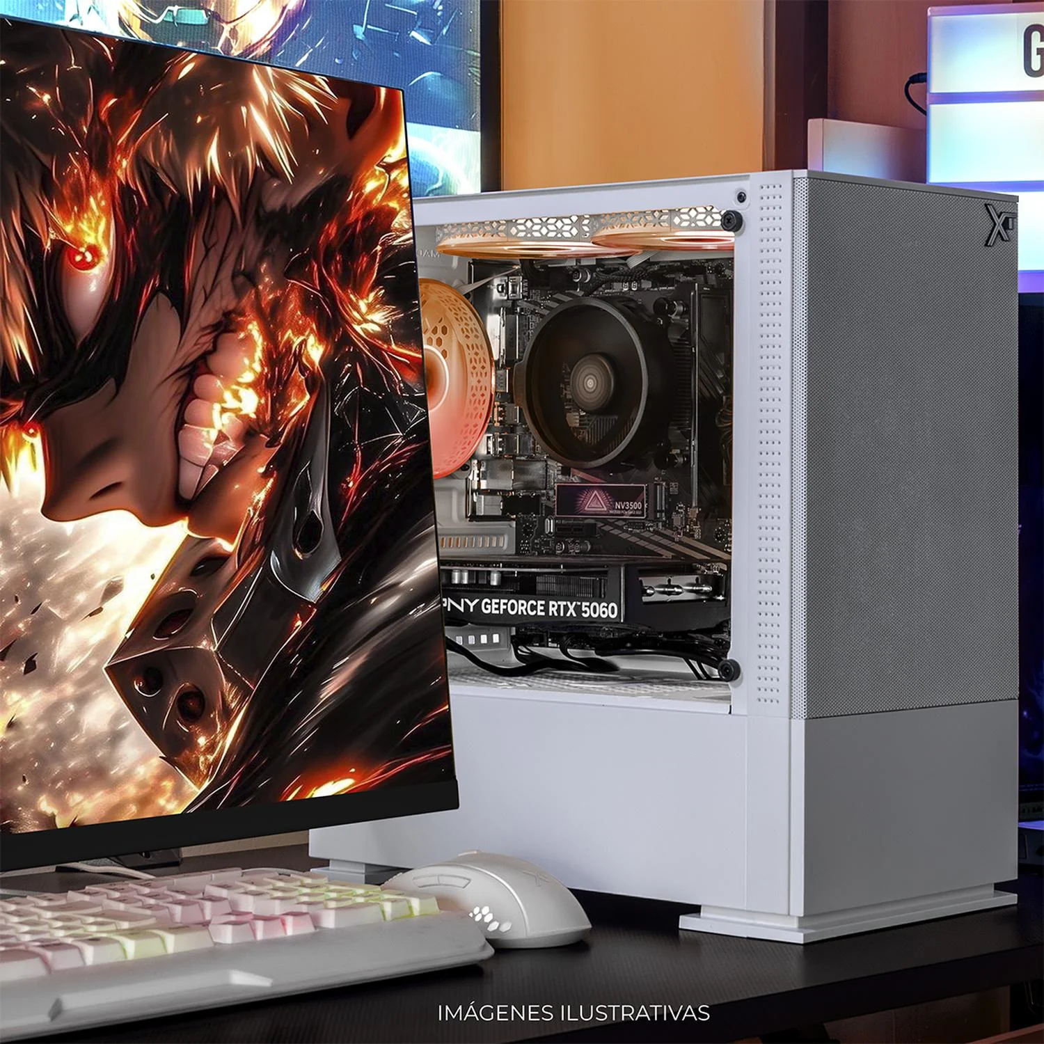PC Gamer Completa IA Xtreme PC Gaming NVIDIA GeForce RTX 5060 AMD Ryzen 5 3600 16GB SSD 1TB Monitor Curvo 23.8 180Hz WIFI Productividad Versátil Acelerada con IA White - Image 6