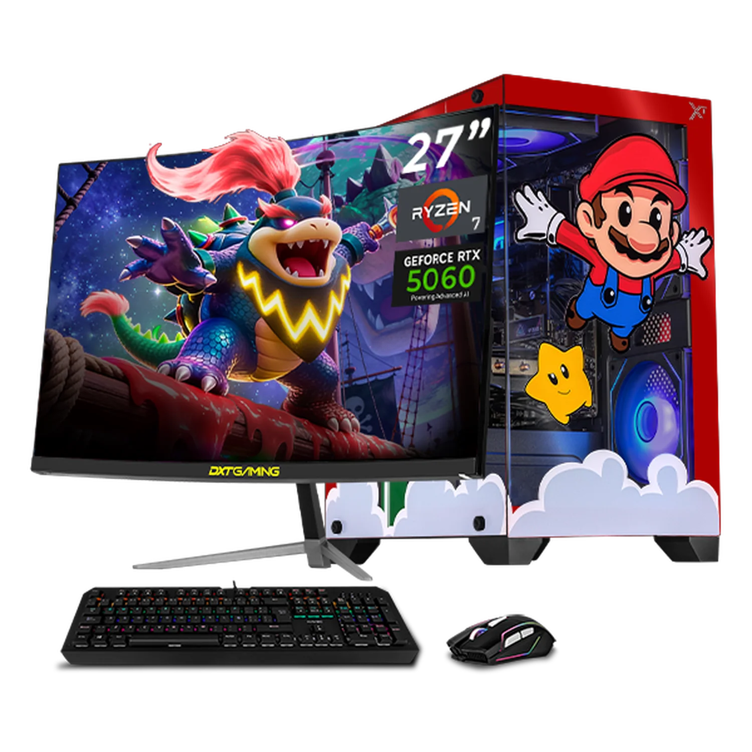 PC Gamer Completa IA Xtreme PC Gaming NVIDIA GeForce RTX 5060 AMD Ryzen 7 5700 16GB SSD 1TB Monitor Curvo 27 180Hz Sistema Liquido WIFI Mario Galaxy Productividad Versátil Acelerada con IA