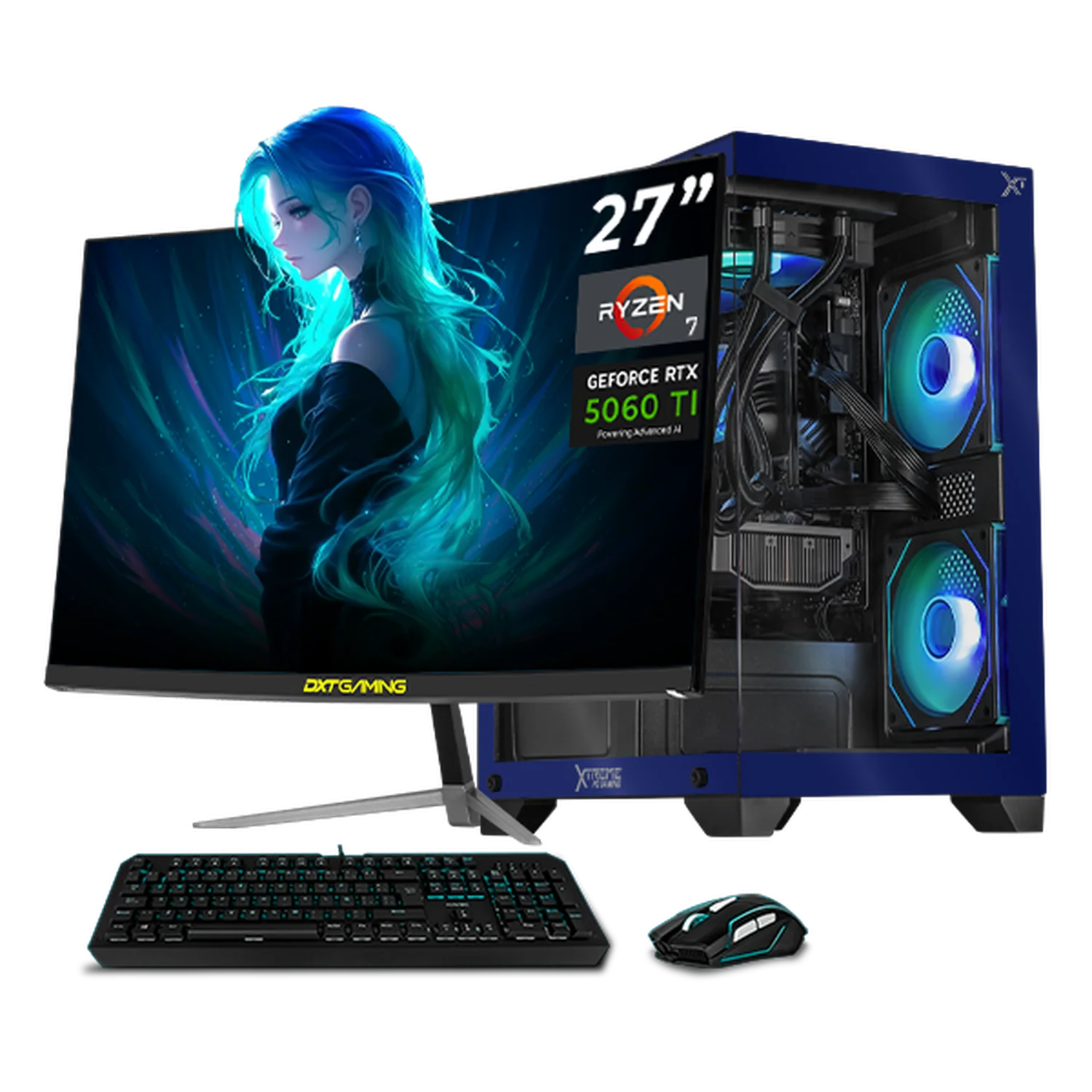 PC Gamer Completa IA Xtreme PC Gaming NVIDIA GeForce RTX 5060 TI AMD Ryzen 7 5700X 32GB SSD 1TB Monitor Curvo 27 180Hz Sistema Liquido WIFI Blue Productividad Versátil Acelerada con IA