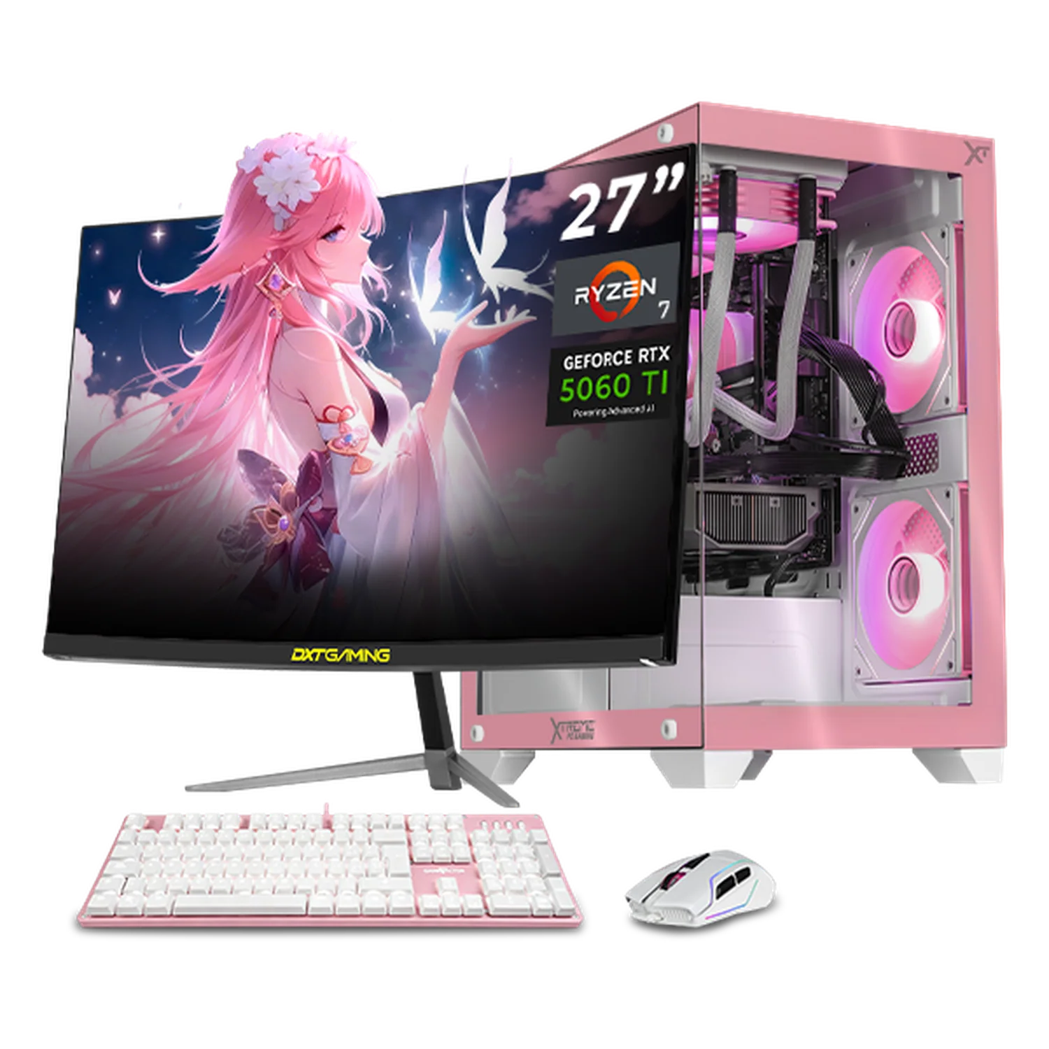 PC Gamer Completa IA Xtreme PC Gaming NVIDIA GeForce RTX 5060 TI AMD Ryzen 7 5700X 32GB SSD 1TB Monitor Curvo 27 180Hz Sistema Liquido WIFI Pink Productividad Versátil Acelerada con IA