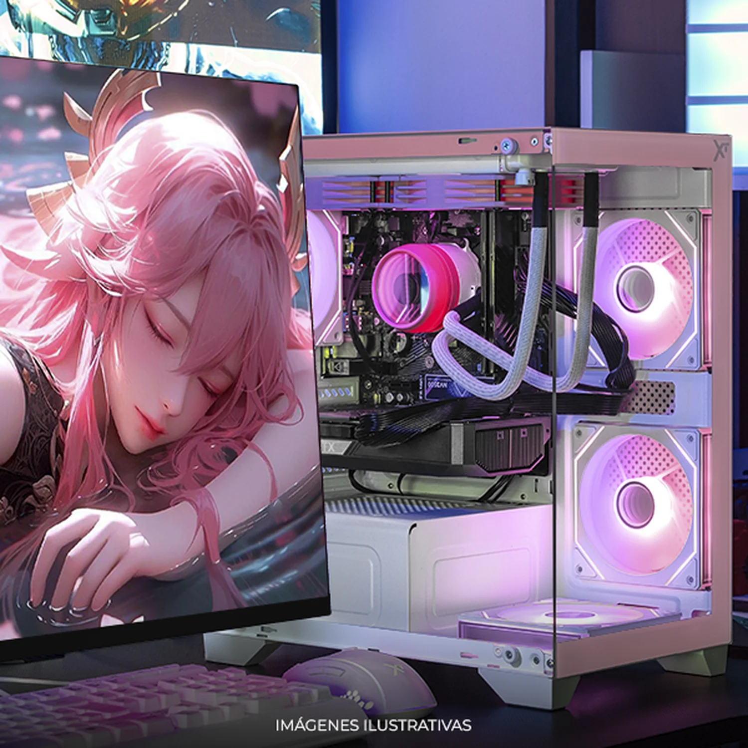 PC Gamer Completa IA Xtreme PC Gaming NVIDIA GeForce RTX 5060 TI AMD Ryzen 7 5700X 32GB SSD 1TB Monitor Curvo 27 180Hz Sistema Liquido WIFI Pink Productividad Versátil Acelerada con IA - Image 6