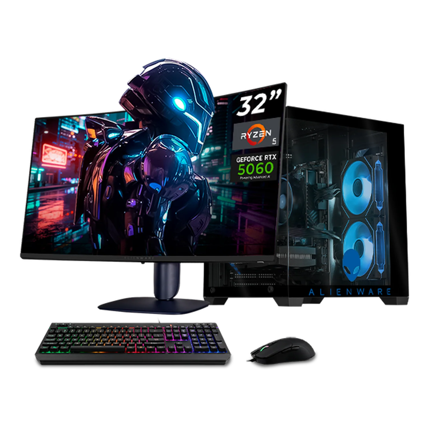 PC Gamer Completa Xtreme PC Gaming ALIENWARE NVIDIA GeForce RTX 5060 AMD Ryzen 5 5500 16GB SSD 1TB Monitor Curvo 32 180Hz WIFI gaming 1080p, estudios y multitarea
