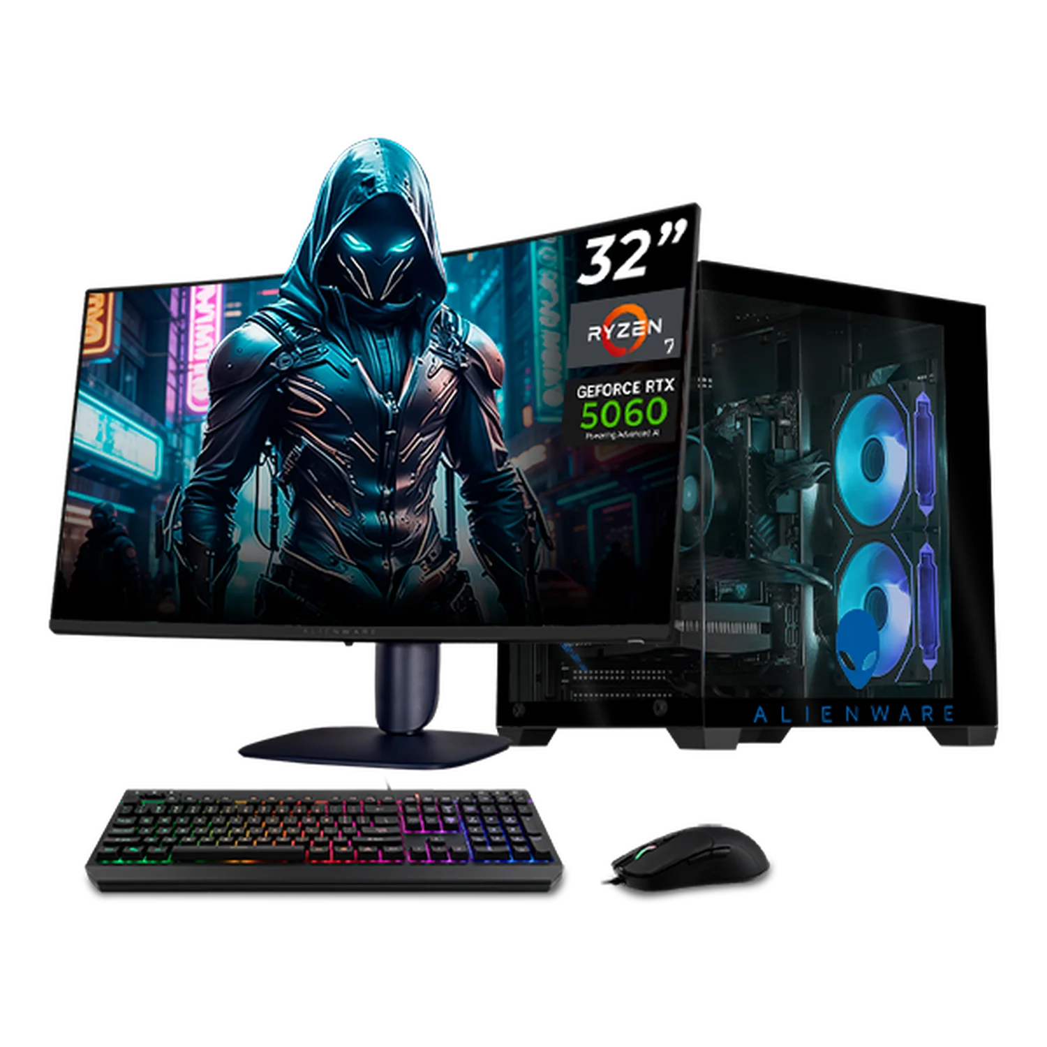 PC Gamer Completa Xtreme PC Gaming ALIENWARE NVIDIA GeForce RTX 5060 AMD Ryzen 7 5700 16GB SSD 1TB Monitor Curvo 32 180Hz WIFI gaming 1080p, estudios y multitarea