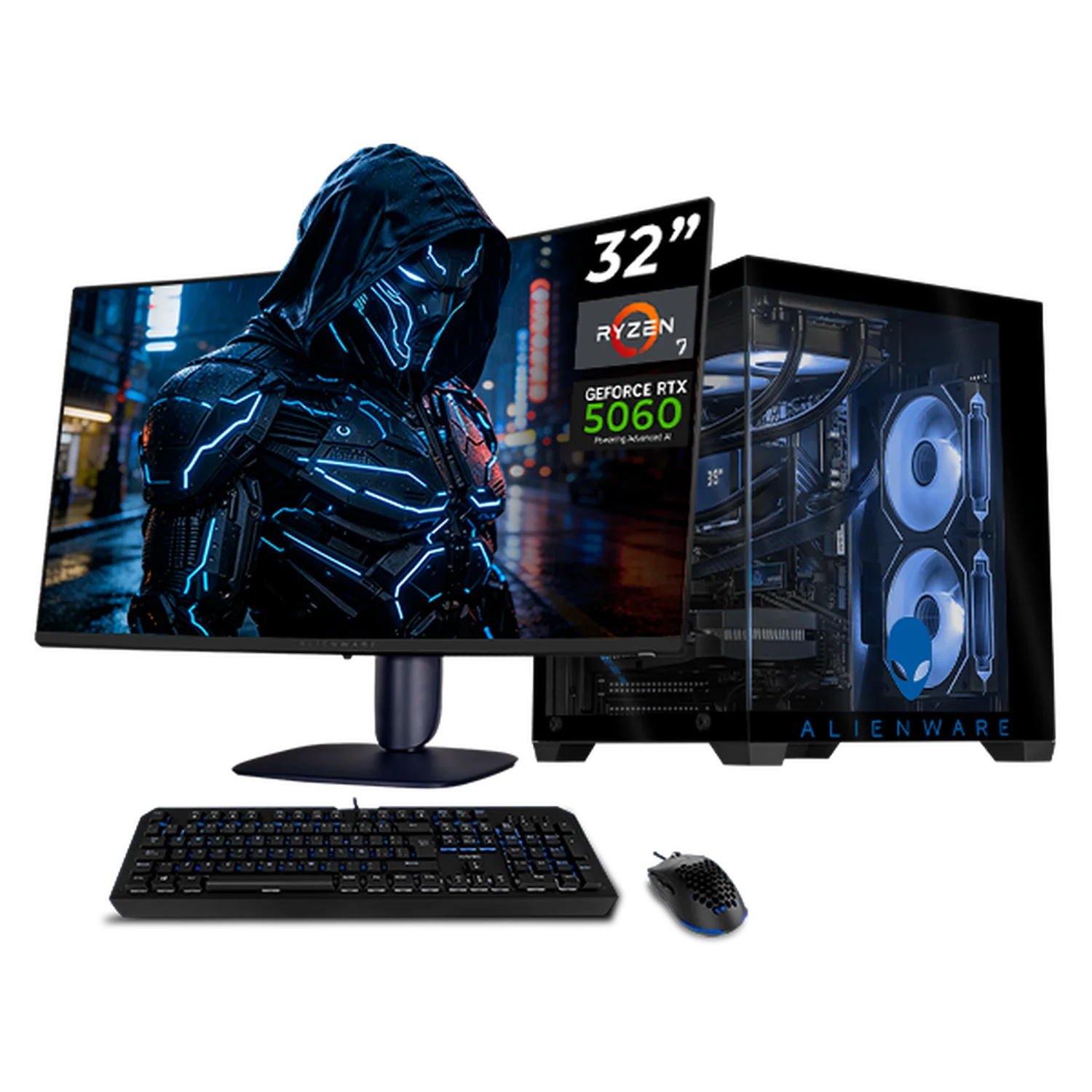 PC Gamer Completa Xtreme PC Gaming ALIENWARE NVIDIA GeForce RTX 5060 AMD Ryzen 7 5700X 32GB SSD 1TB Monitor Curvo 32 180Hz Sistema Liquido WIFI gaming 1080p, estudios y multitarea