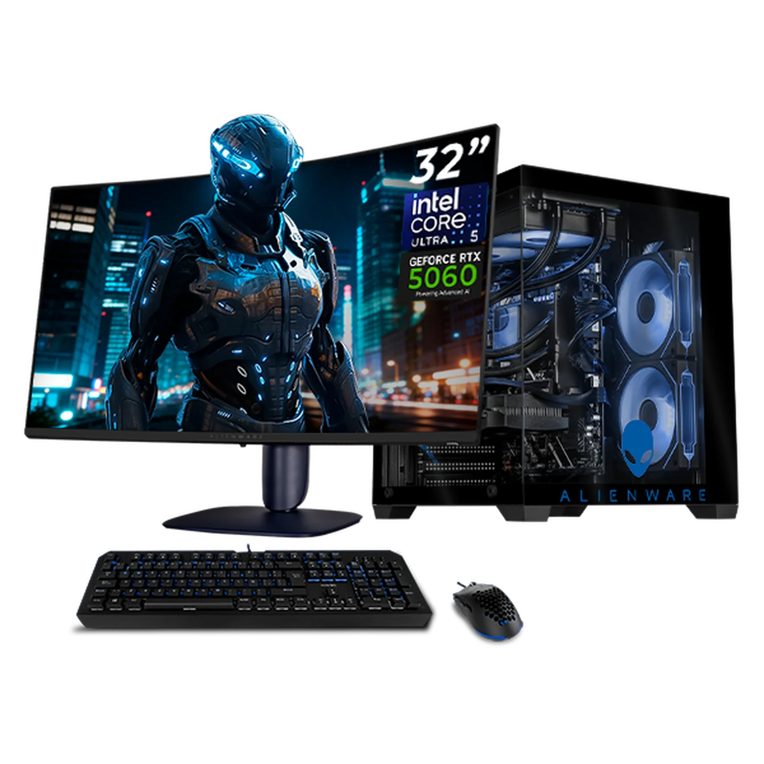 PC Gamer Completa IA Entry Xtreme PC Gaming ALIENWARE NVIDIA GeForce RTX 5060 Intel Core Ultra 5 225F 16GB DDR5 SSD 1TB Monitor Curvo 32 180Hz Sistema Liquido WIFI Productividad Versátil Acelerada con IA