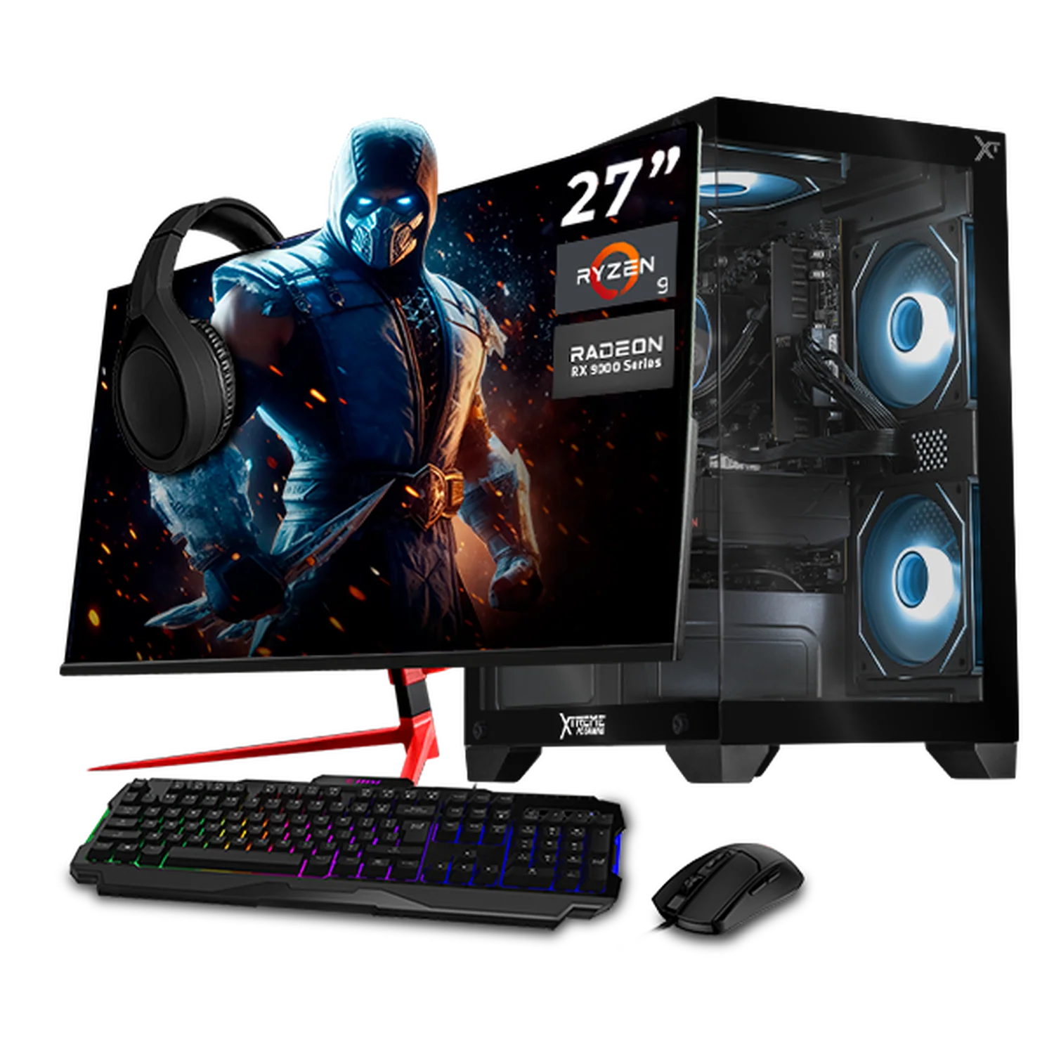 PC Gamer Completa Xtreme PC Gaming AMD Radeon RX 9060 XT Ryzen 9 7900X 16GB DDR5 SSD 1TB Monitor 27 165Hz Sistema Liquido WIFI BT Black gaming 1080p, estudios y multitarea