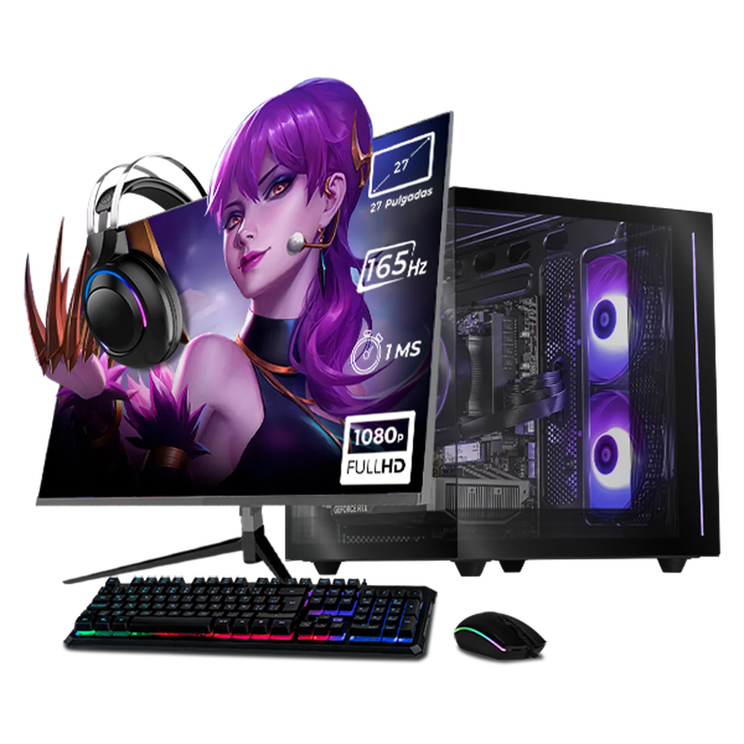 PC Gamer Completa Xtreme PC Gaming NVIDIA GeForce RTX 5060 AMD Ryzen 7 5700 32GB SSD 1TB Monitor 27 165Hz WIFI Black gaming 1080p, estudios y multitarea