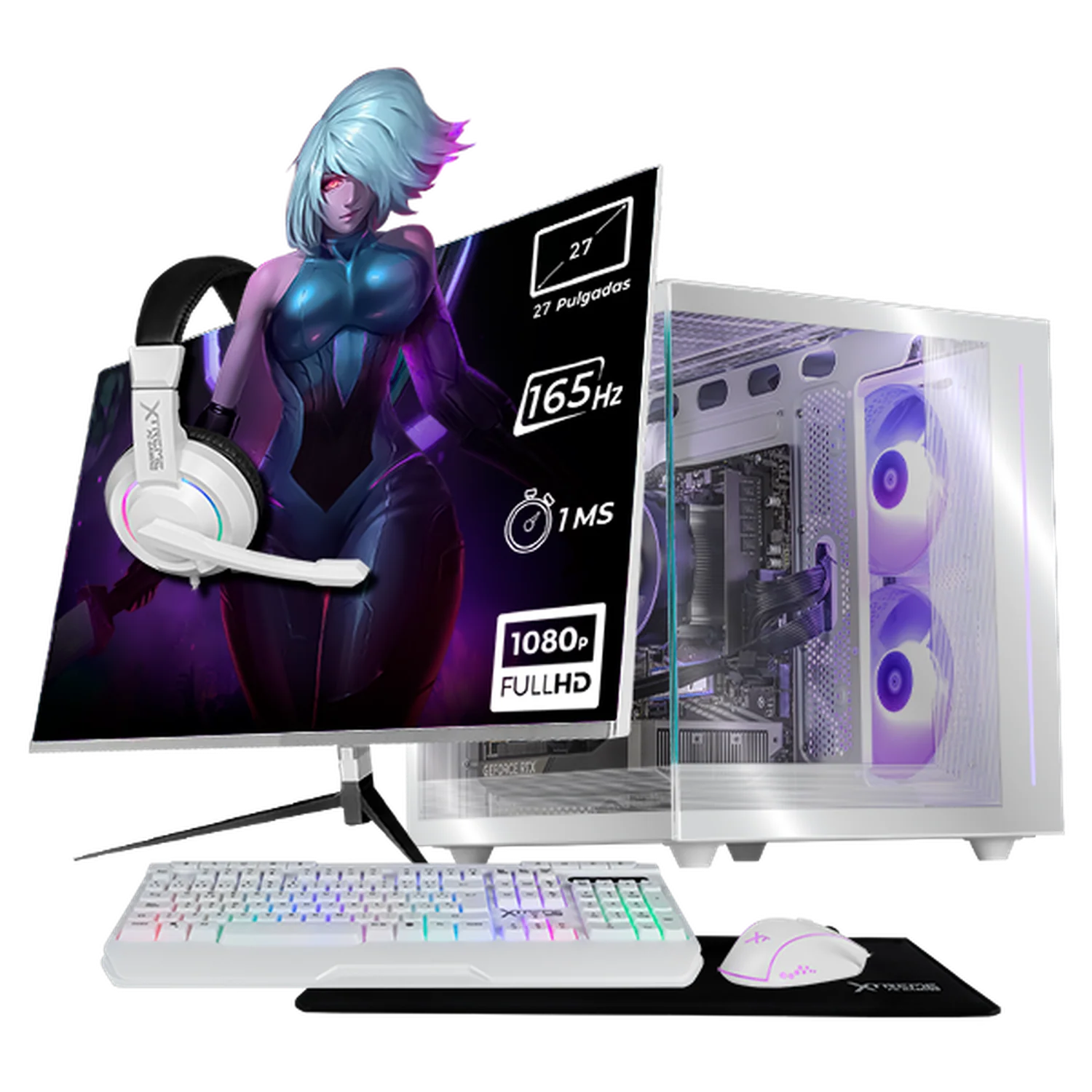 PC Gamer Completa Xtreme PC Gaming NVIDIA GeForce RTX 5060 AMD Ryzen 7 5700 32GB SSD 1TB Monitor 27 165Hz WIFI White gaming 1080p, estudios y multitarea