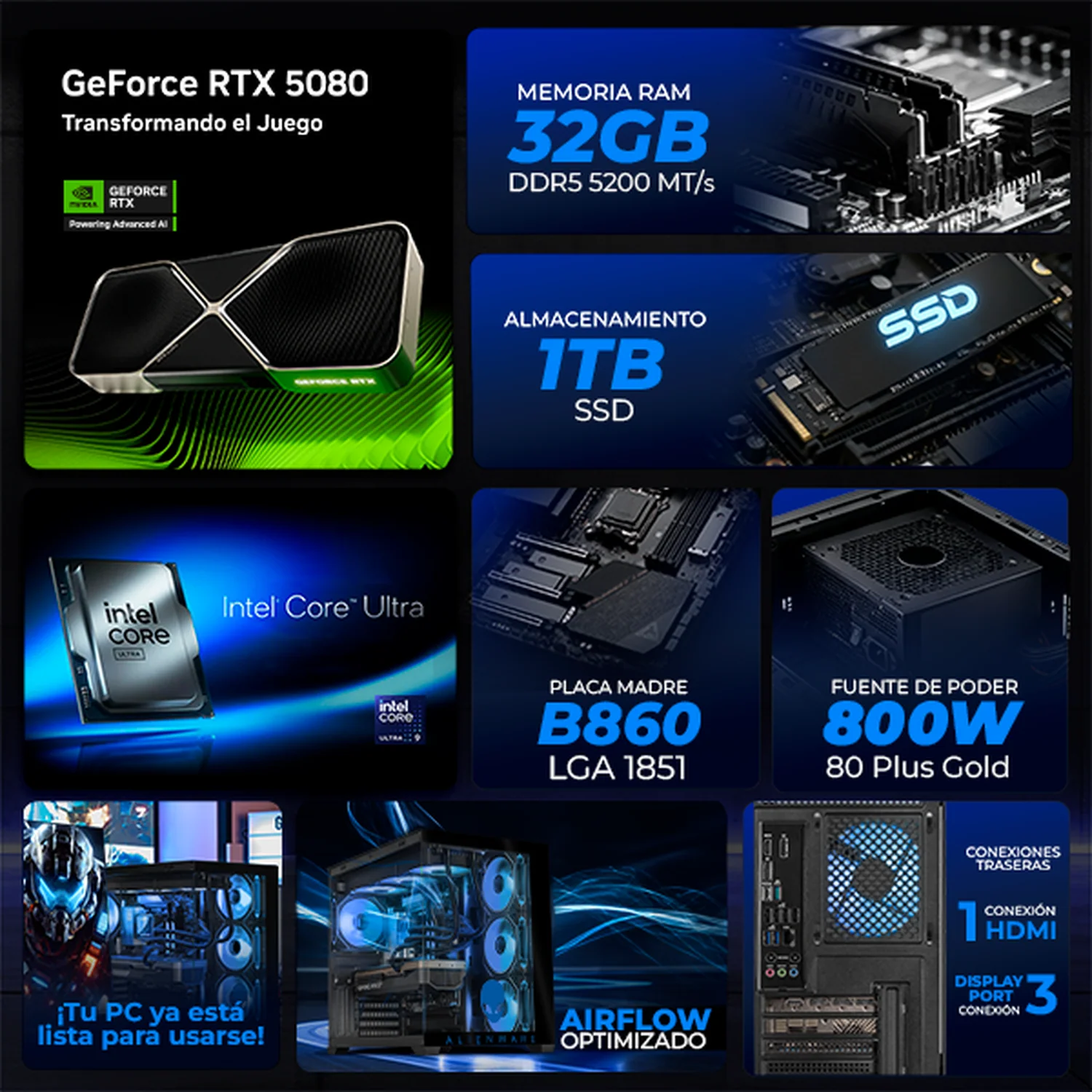 PC Gamer con IA Xtreme PC Gaming ALIENWARE NVIDIA GeForce RTX 5080 Intel Core Ultra 9 285 32GB DDR5 SSD 1TB Monitor Curvo 32 180Hz Sistema Liquido WIFI gaming 4K, streaming y edición profesional - Image 3