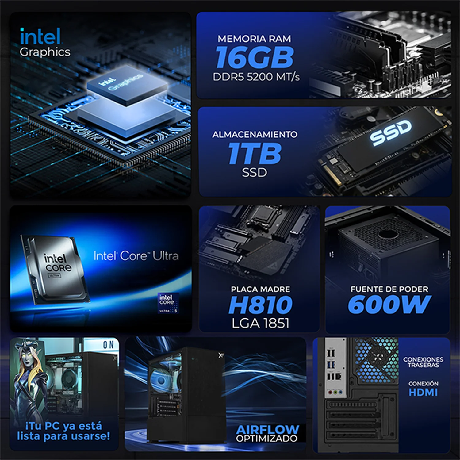 Xtreme PC IA Ready Intel Arc Intel Core Ultra 5 225 NPU 13 TOPS 16GB DDR5 SSD 1TB WIFI Black Multitarea más inteligente - Image 3