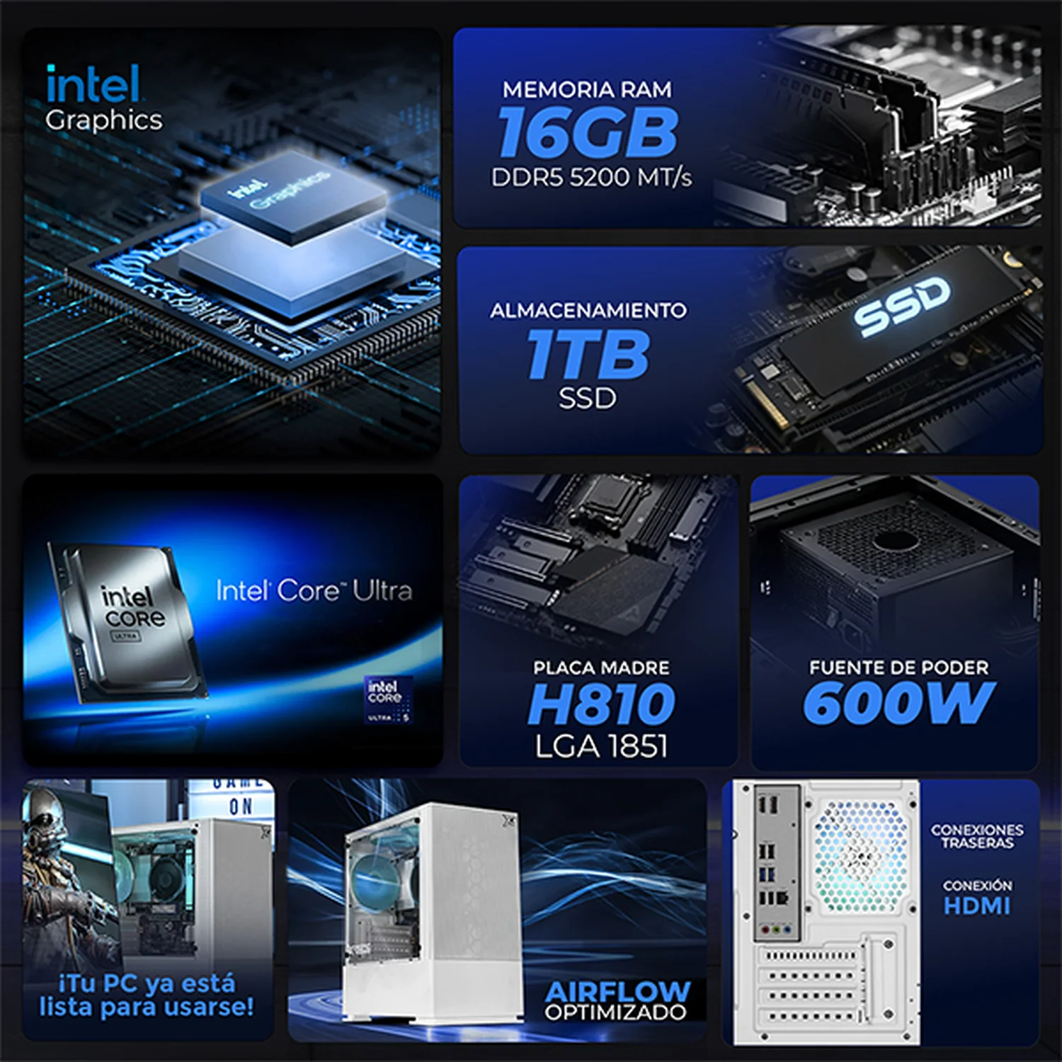 Xtreme PC IA Ready Intel Arc Intel Core Ultra 5 225 NPU 13 TOPS 16GB DDR5 SSD 1TB WIFI White Multitarea más inteligente - Image 3