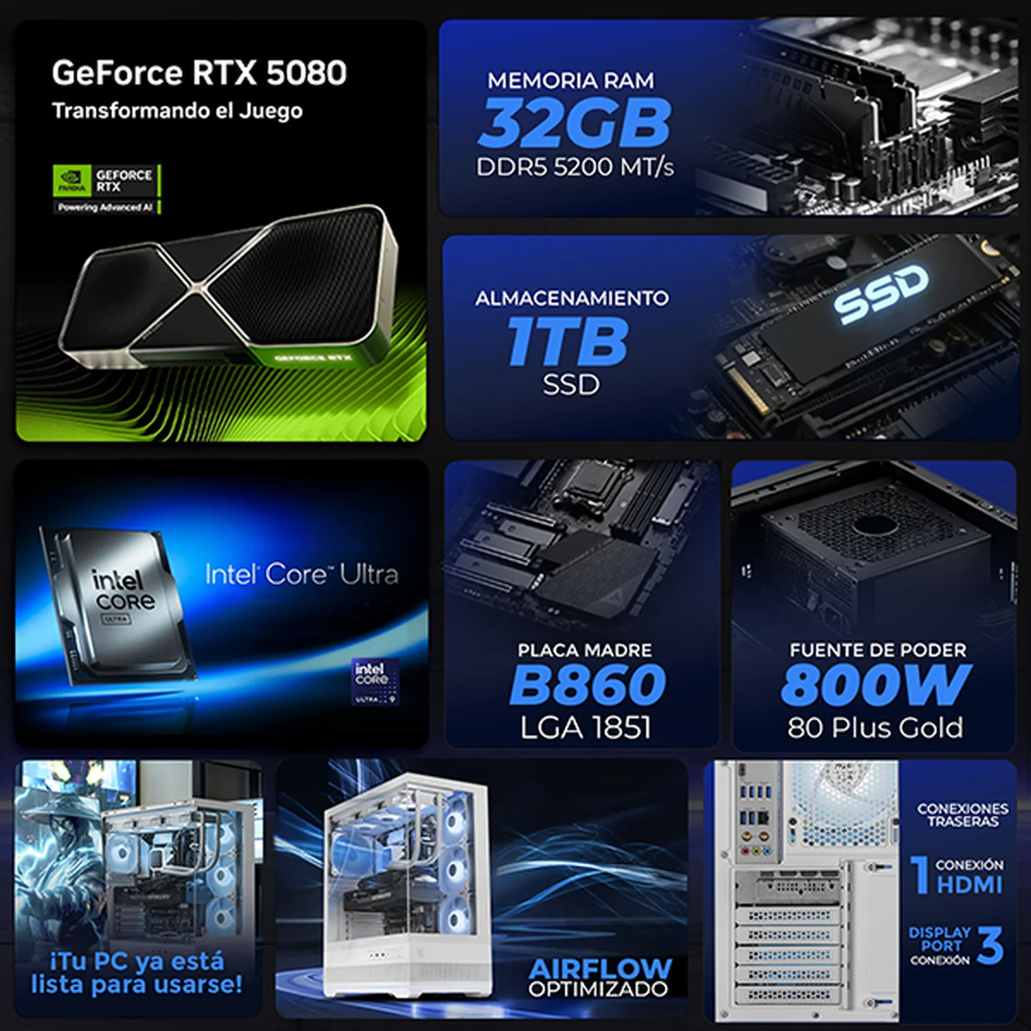 PC Gamer IA Xtreme PC Gaming MSI NVIDIA GeForce RTX 5080 Intel Core Ultra 9 285K 32GB DDR5 SSD 1TB Sistema Liquido WIFI White Productividad Profesional impulsada por IA Avanzada - Image 3