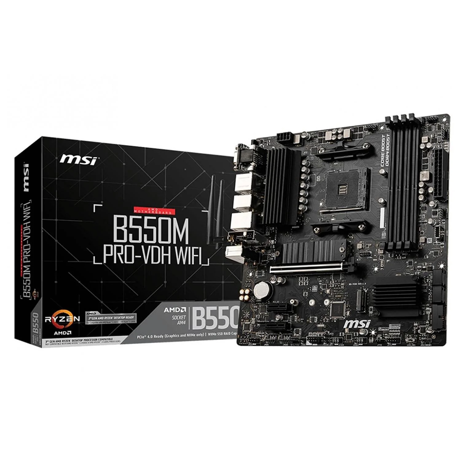 Producto de Remate Tarjeta Madre MSI B550M AM4 4x DDR4 2x M.2 PCIe 4.0 USB-C WIFI BT 4.2 Micro ATX Unica Pieza PRO-VDH WIFI-RM