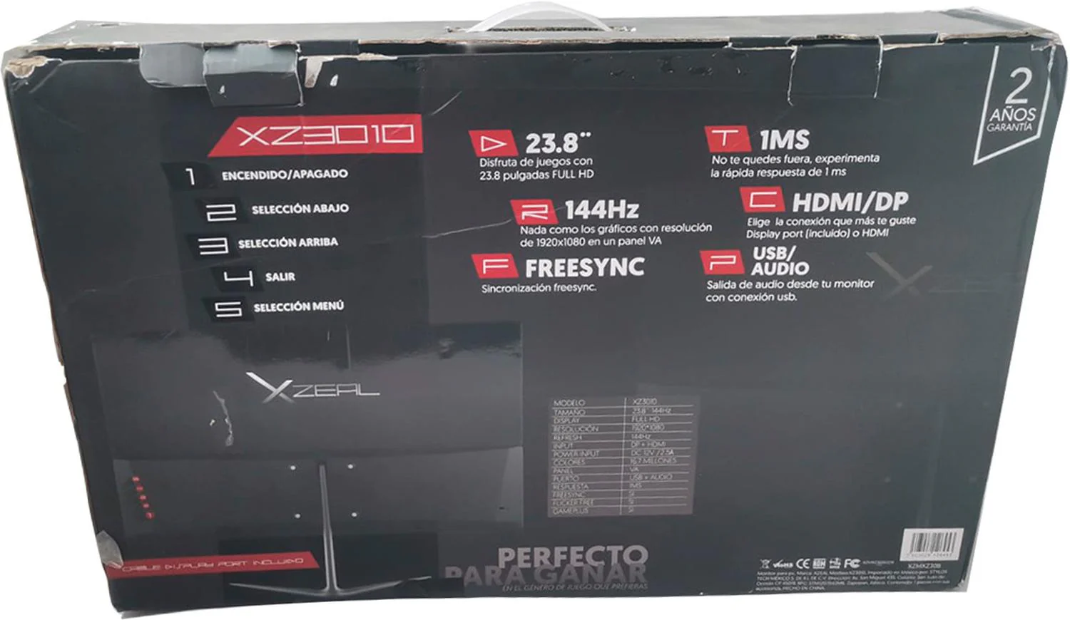 Producto Reacondicionado Monitor Gamer 23.8 XZEAL XZ3010-1 1ms 144Hz Full HD HDMI Displayport Reacon - Image 5