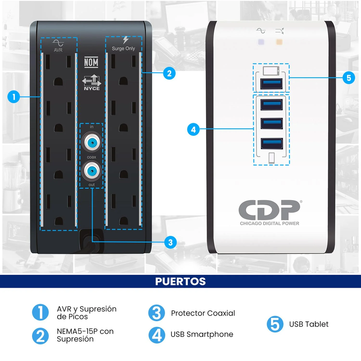 Regulador de Voltaje CDP R2CU-AVR1008 1000VA/400W AVR Supresor de Picos 8 Salidas + 4 USB - Image 4