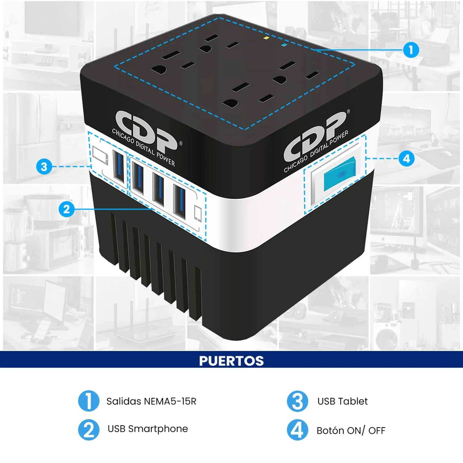Regulador de Voltaje CDP RU-AVR604 600VA/300W AVR Supresor de Picos 4 Salidas + 4 USB - Image 4