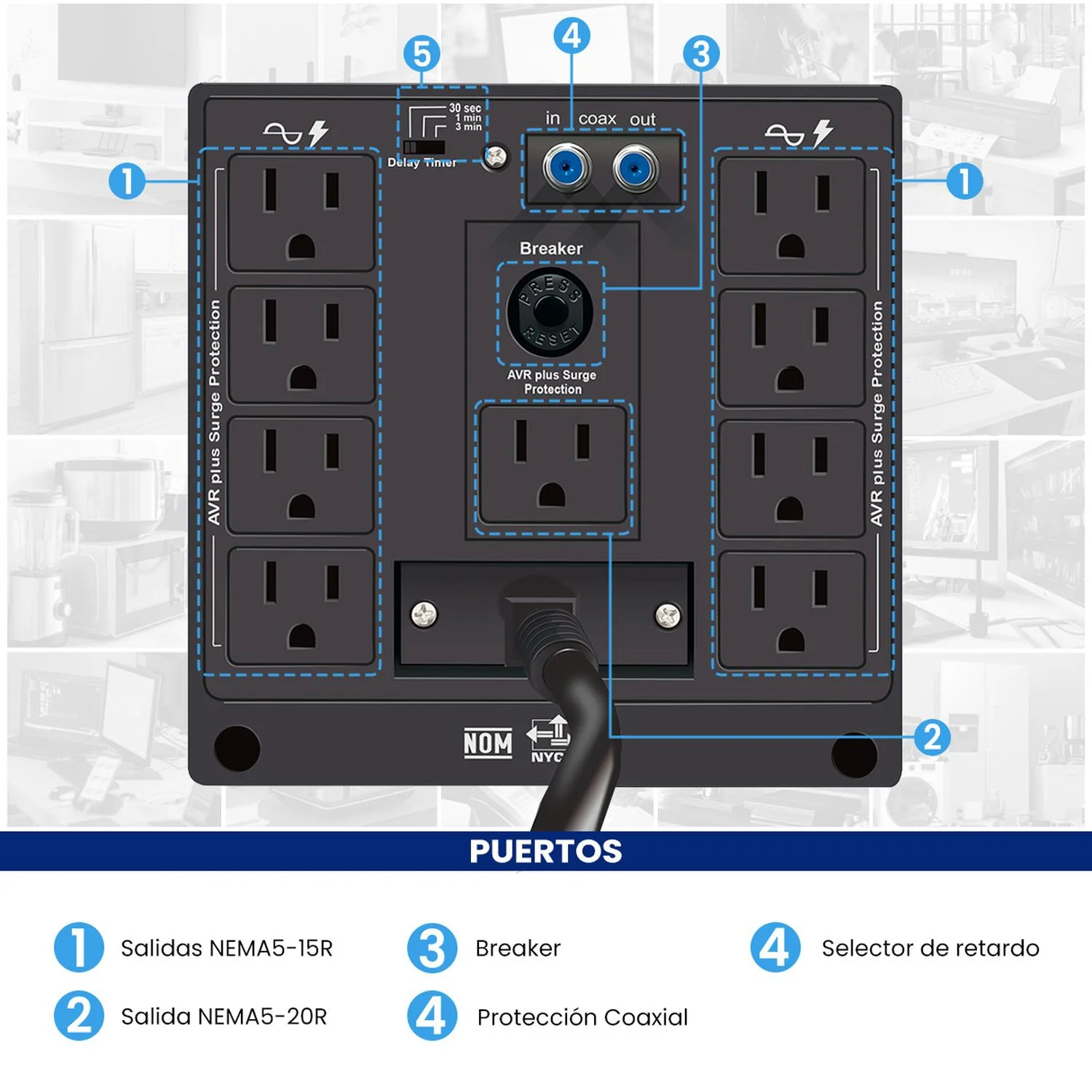 Regulador de Voltaje Electrodomesticos CDP R-AVR3008 3000VA/1500W AVR Supresor de Picos 9 Salidas - Image 5