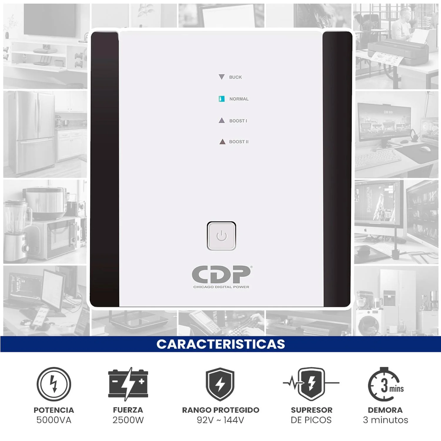 Regulador de Voltaje Electrodomesticos CDP R-AVR5008 5000VA/2500W AVR Supresor de Picos 9 Salidas - Image 2