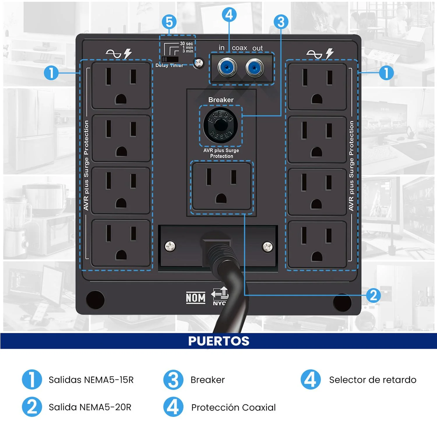 Regulador de Voltaje Electrodomesticos CDP R-AVR5008 5000VA/2500W AVR Supresor de Picos 9 Salidas - Image 5