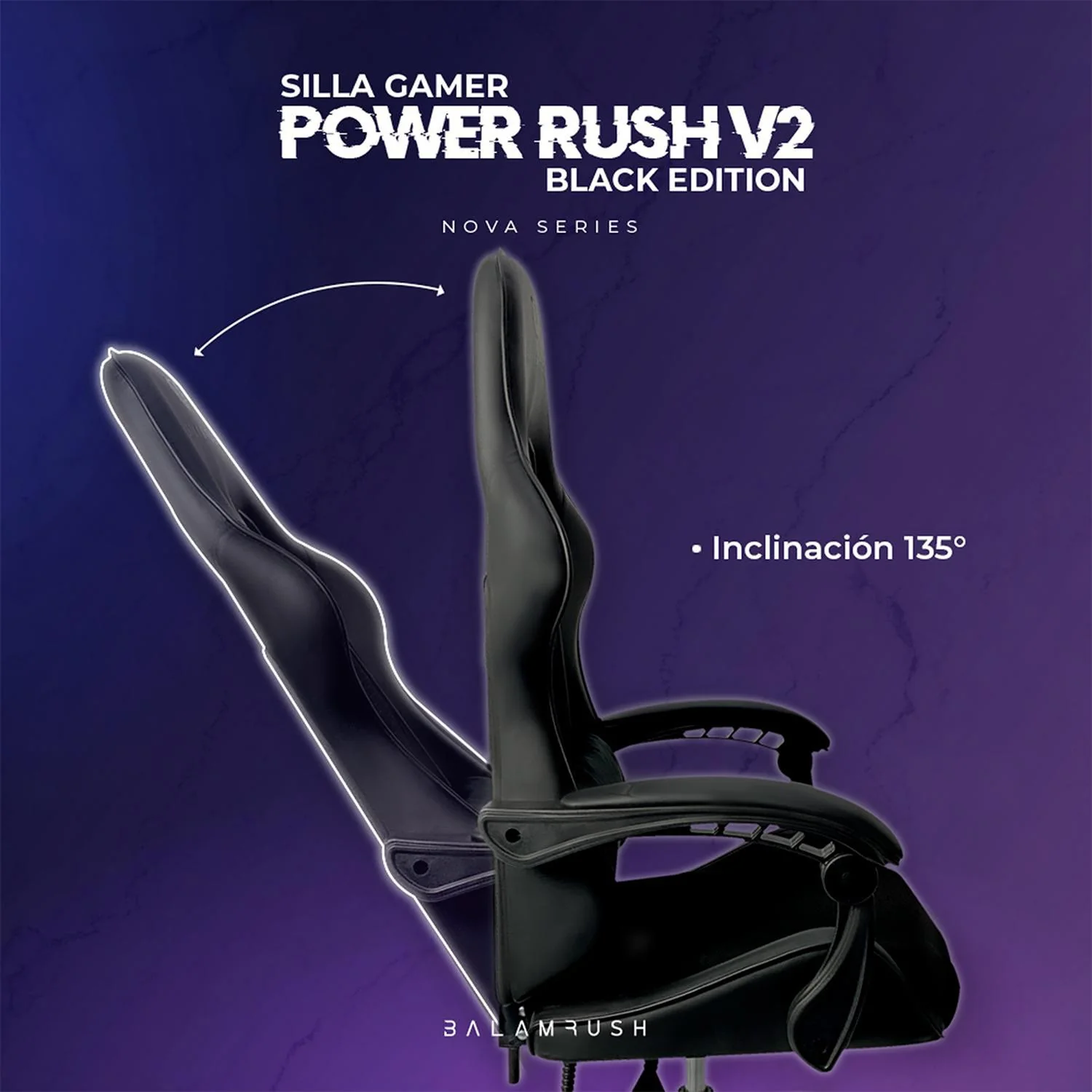 Silla Gamer BALAM RUSH POWER RUSH V2 Ergonomica Reclinable 135° 120kg Negro BR-934534 - Image 4