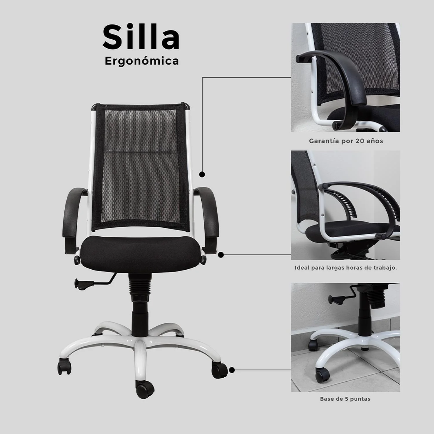 Silla Ejecutiva REQUIEZ Ergonomica Respaldo Alto en Malla Altura Ajustable Reclinable Hasta 150 kg ideal para Oficina y Home Office DE-1700 - Image 6