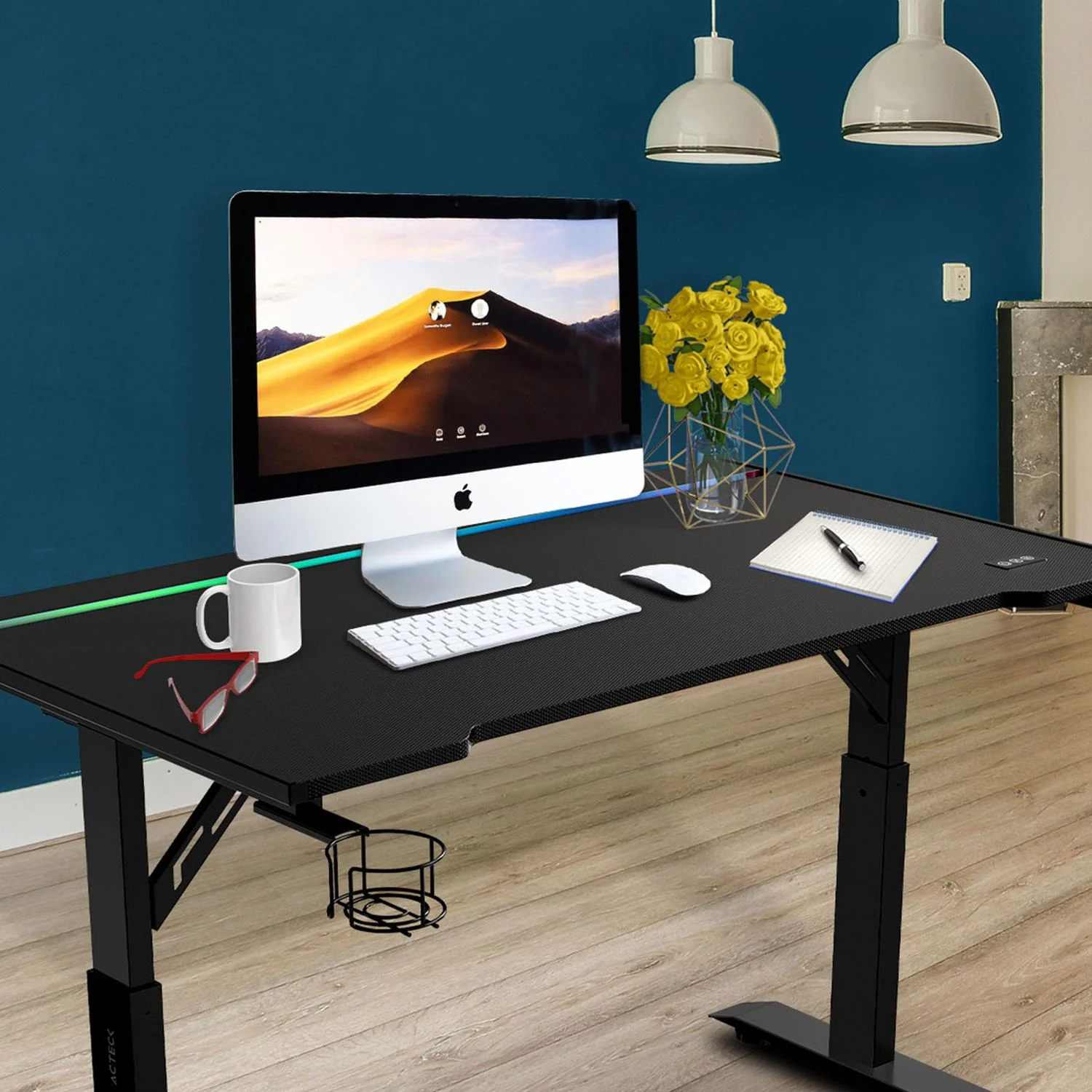 Escritorio ACTECK ERGO DESK PRO ED757 Ergonimico Hasta 100kg 3 Ajustes de altura Iluminación RGB + Porta Vaso Negro AC-941433 - Image 5