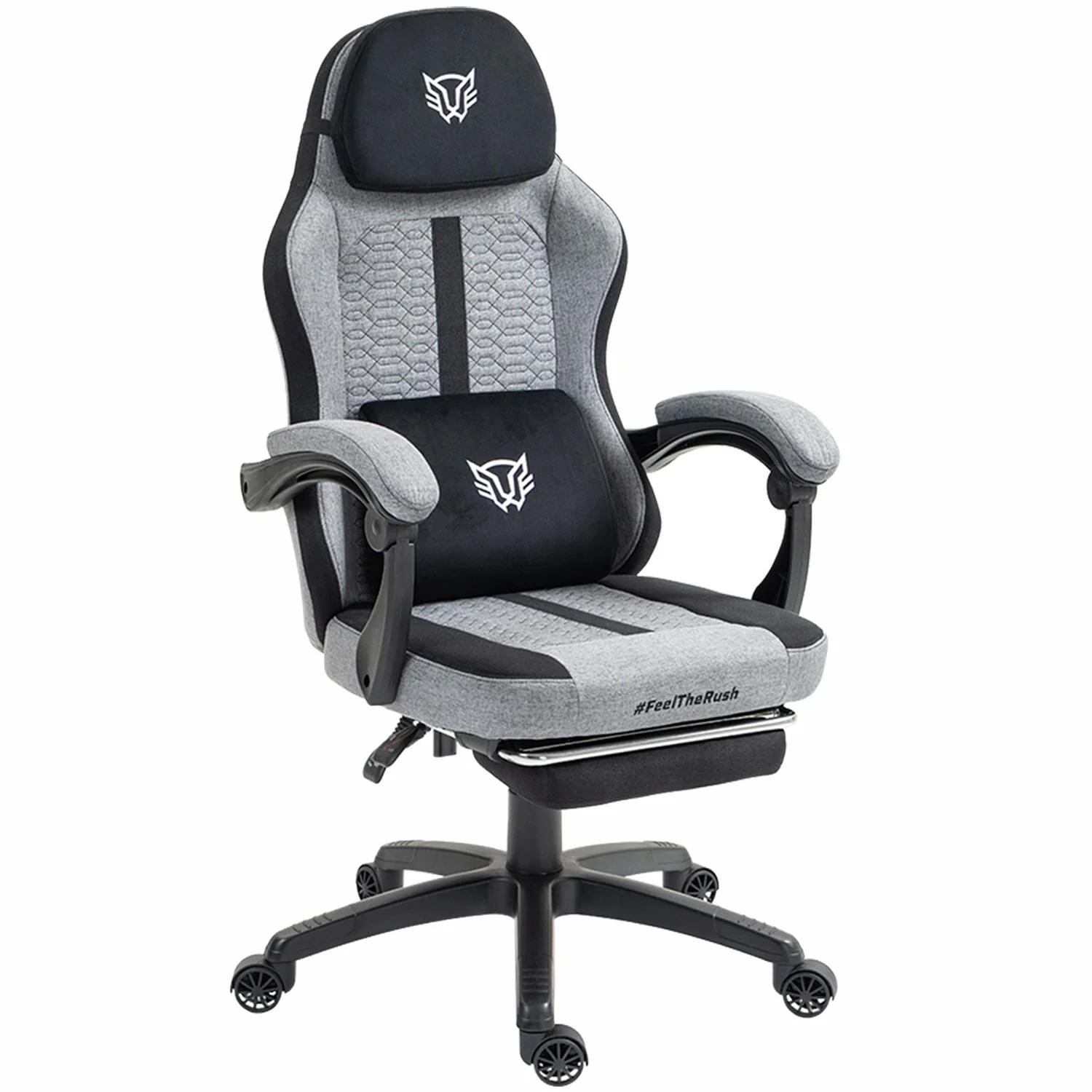 Silla Gamer BALAM RUSH FORCE PLUS Z1 Ergonomica Reclinable 135° 120Kg Cojín Lumbar + Cojín Cervical + Reposa Pies Gris BR-940757