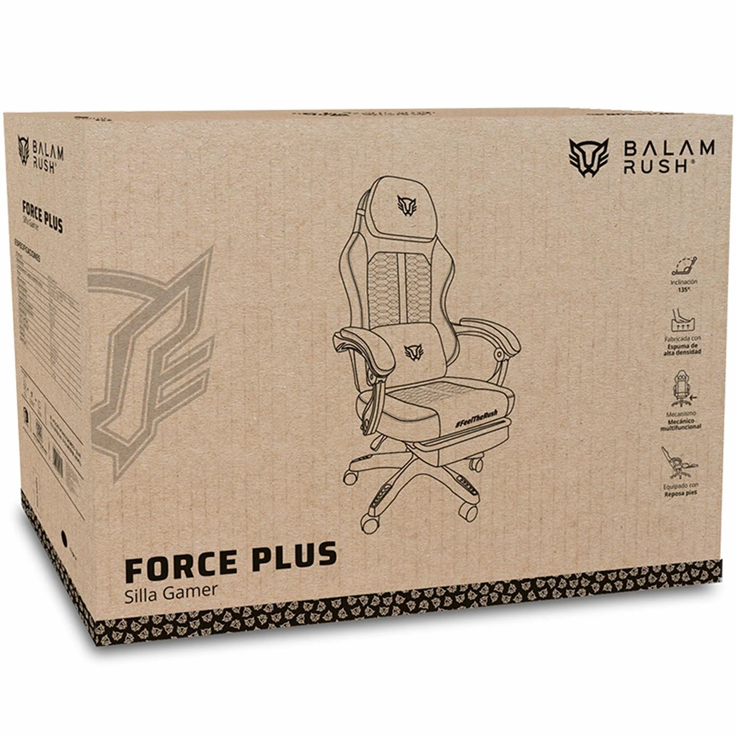 Silla Gamer BALAM RUSH FORCE PLUS Z1 Ergonomica Reclinable 135° 120Kg Cojín Lumbar + Cojín Cervical + Reposa Pies Gris BR-940757 - Image 6
