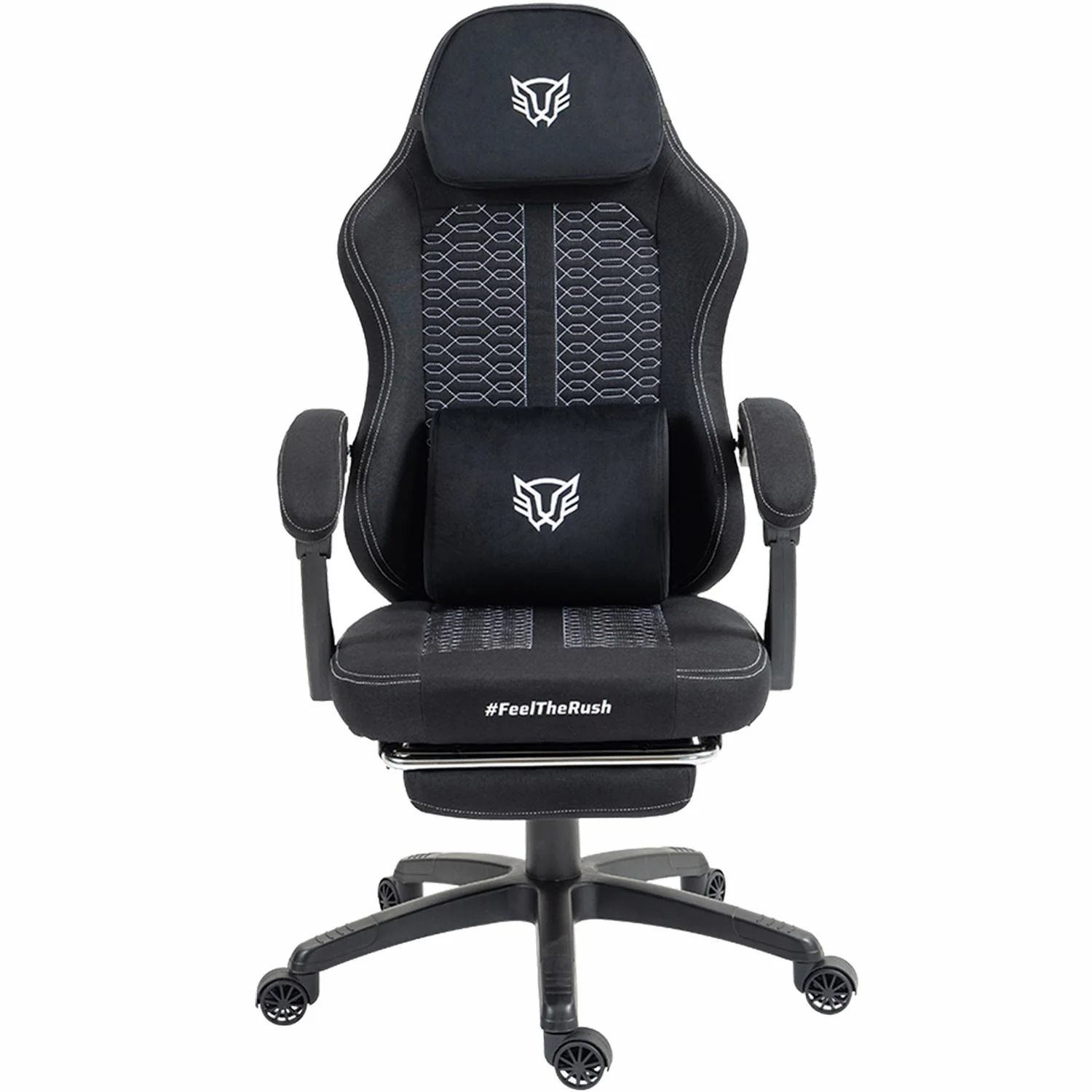 Silla Gamer BALAM RUSH FORCE PLUS Z1 Ergonomica Reclinable 135° 120Kg Cojín Lumbar + Cojín Cervical + Reposa Pies Negro BR-940641