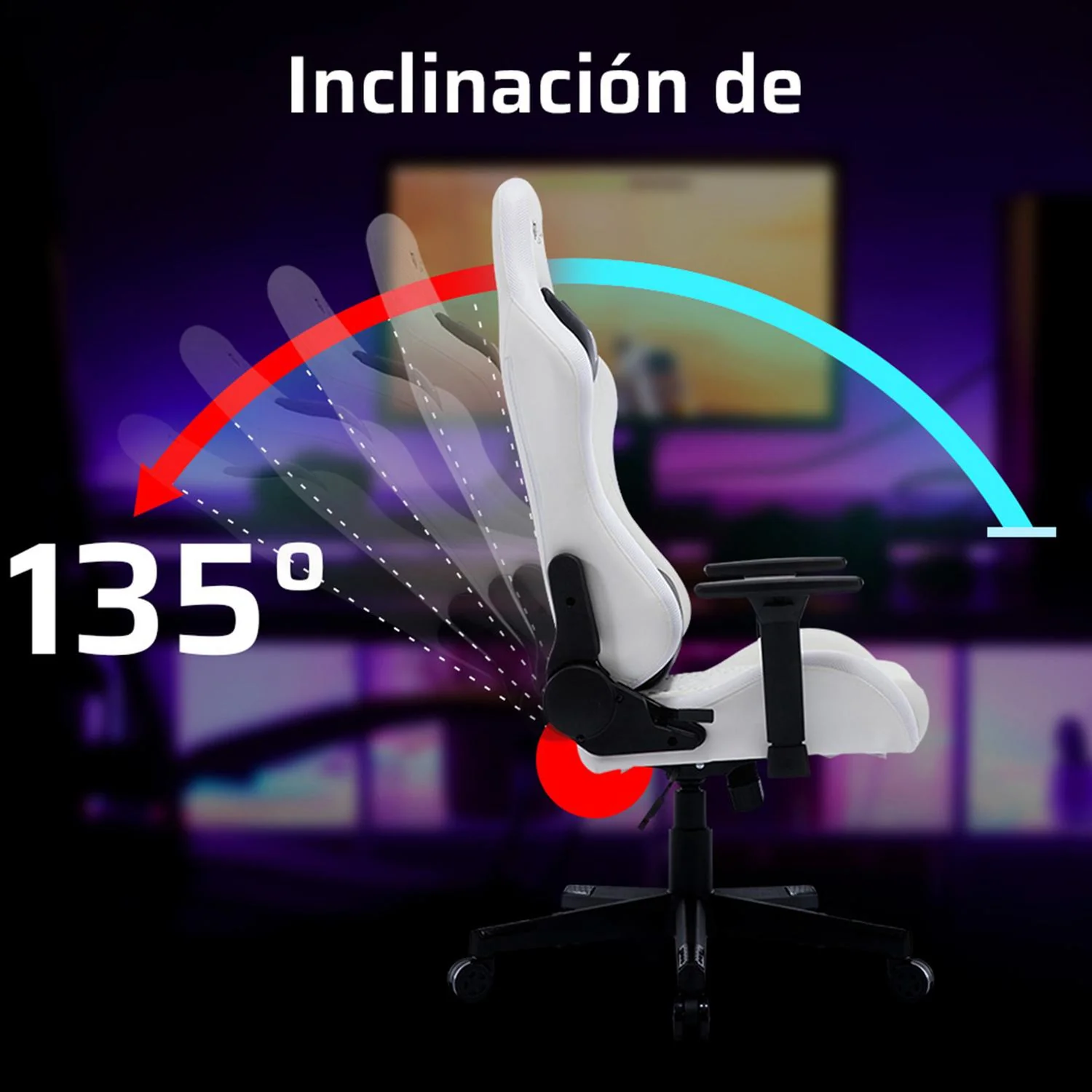 Silla Gamer BALAM RUSH LIGHTNING RUSH V2 RGB Ergonomica Reclinable 135° 150Kg Reposabrazos 3D Blanco BR-940573 - Image 5