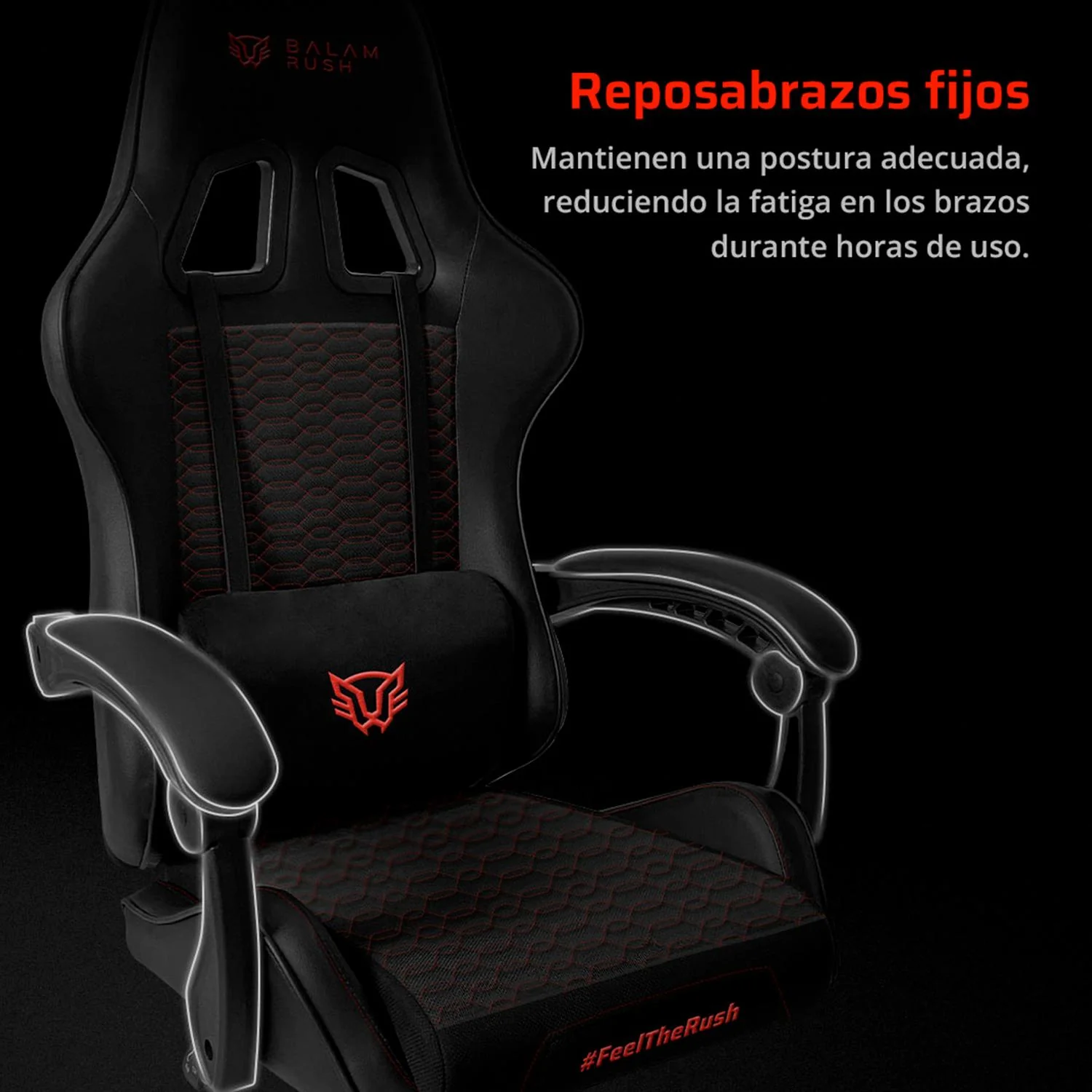 Silla Gamer BALAM RUSH POWER RUSH V2 Ergonomica Reclinable 135° 120kg Negro/Rojo BR-942799 - Image 3