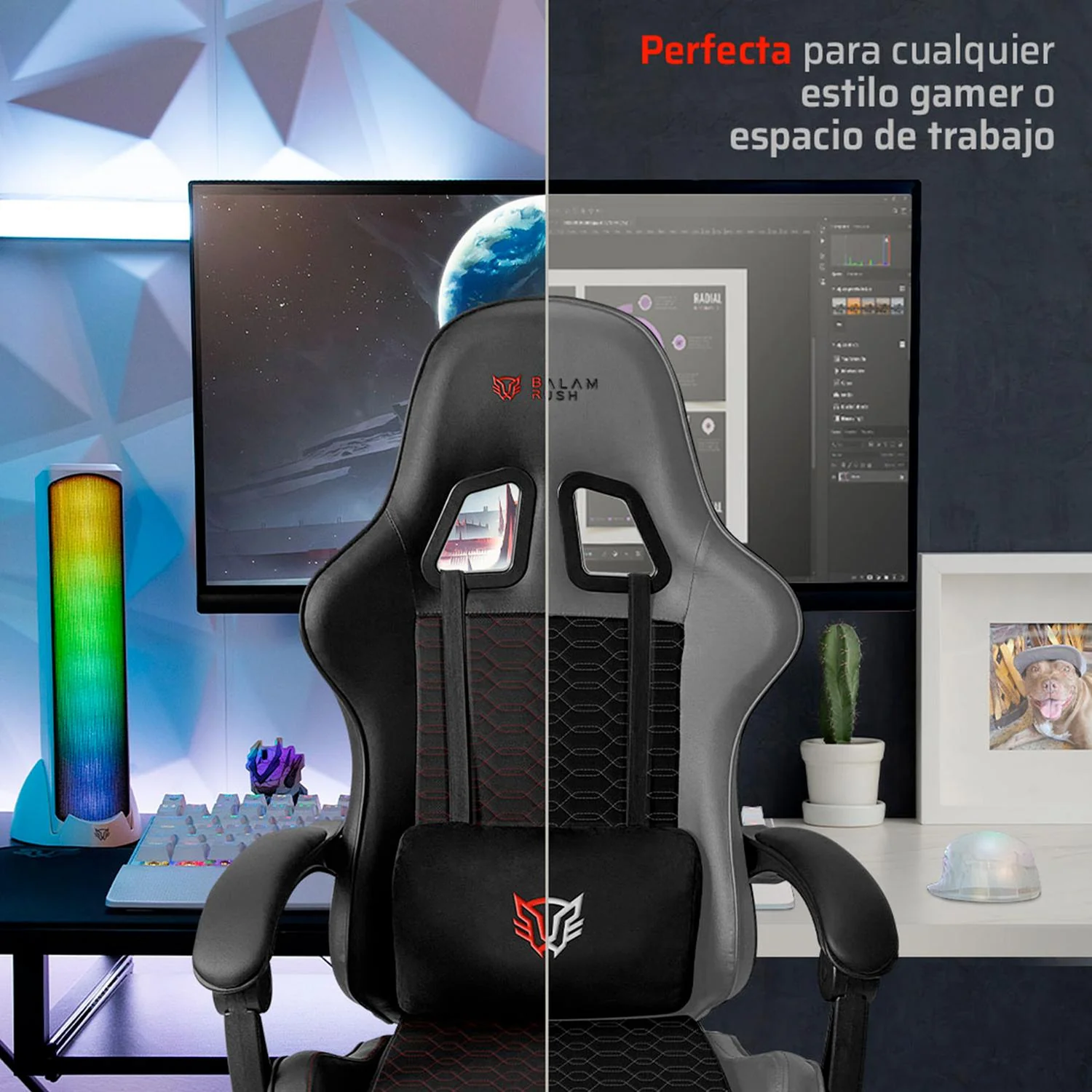 Silla Gamer BALAM RUSH POWER RUSH V2 Ergonomica Reclinable 135° 120kg Negro/Rojo BR-942799 - Image 4