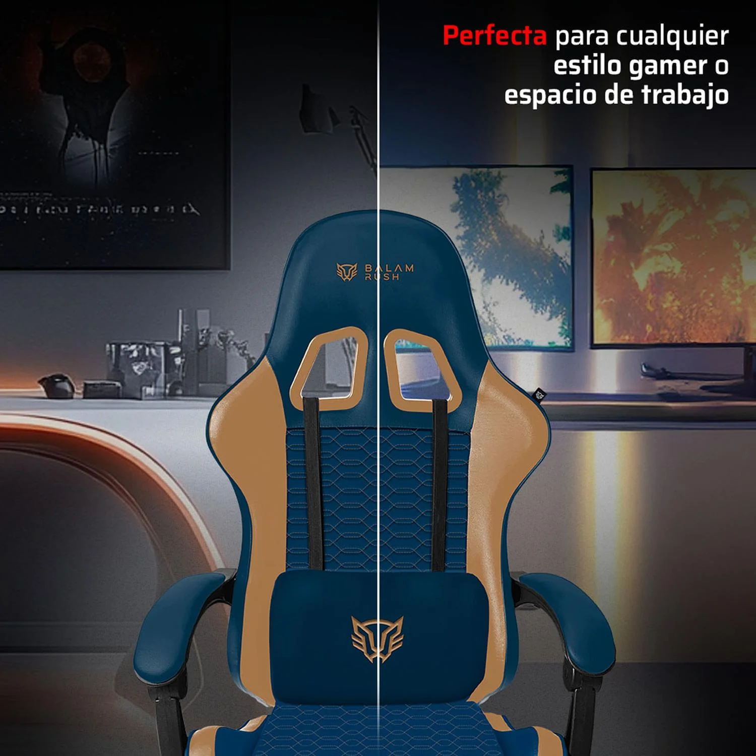 Silla Gamer BALAM RUSH POWER RUSH V2 Ergonomica Reclinable Azul - Camel BR-944496 Comodidad duradera y estilo único - Image 6