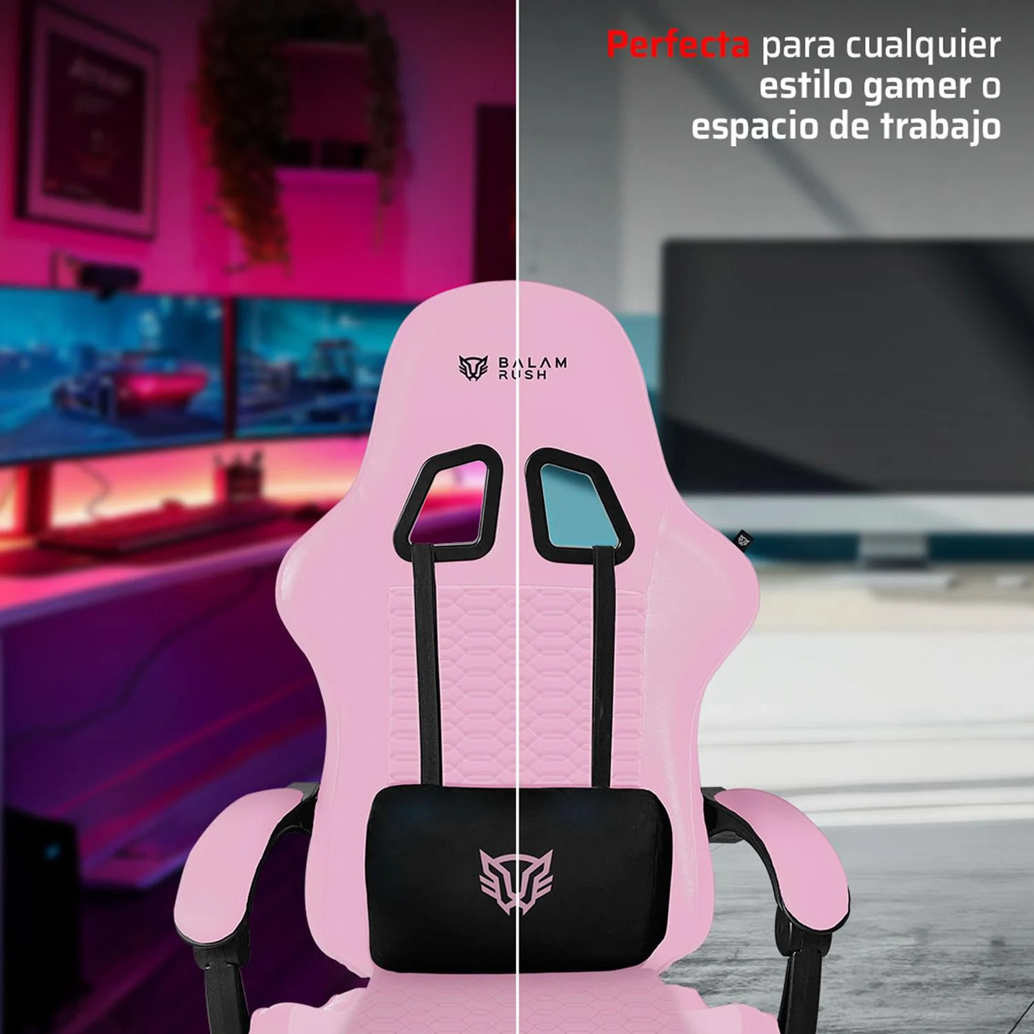 Silla Gamer BALAM RUSH POWER RUSH V2 Ergonomica Reclinable Rosa - Negro BR-944489 Comodidad duradera y estilo único - Image 6