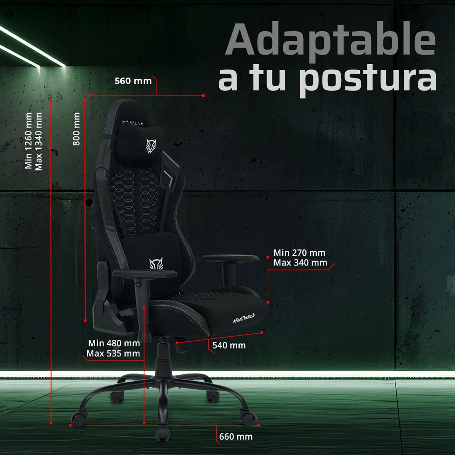 Silla Gamer BALAM RUSH THUNDER MAX V7 Ergonomica Reclinable 180° 120kg Reposabrazos 2D Negro BR-940597 - Image 4