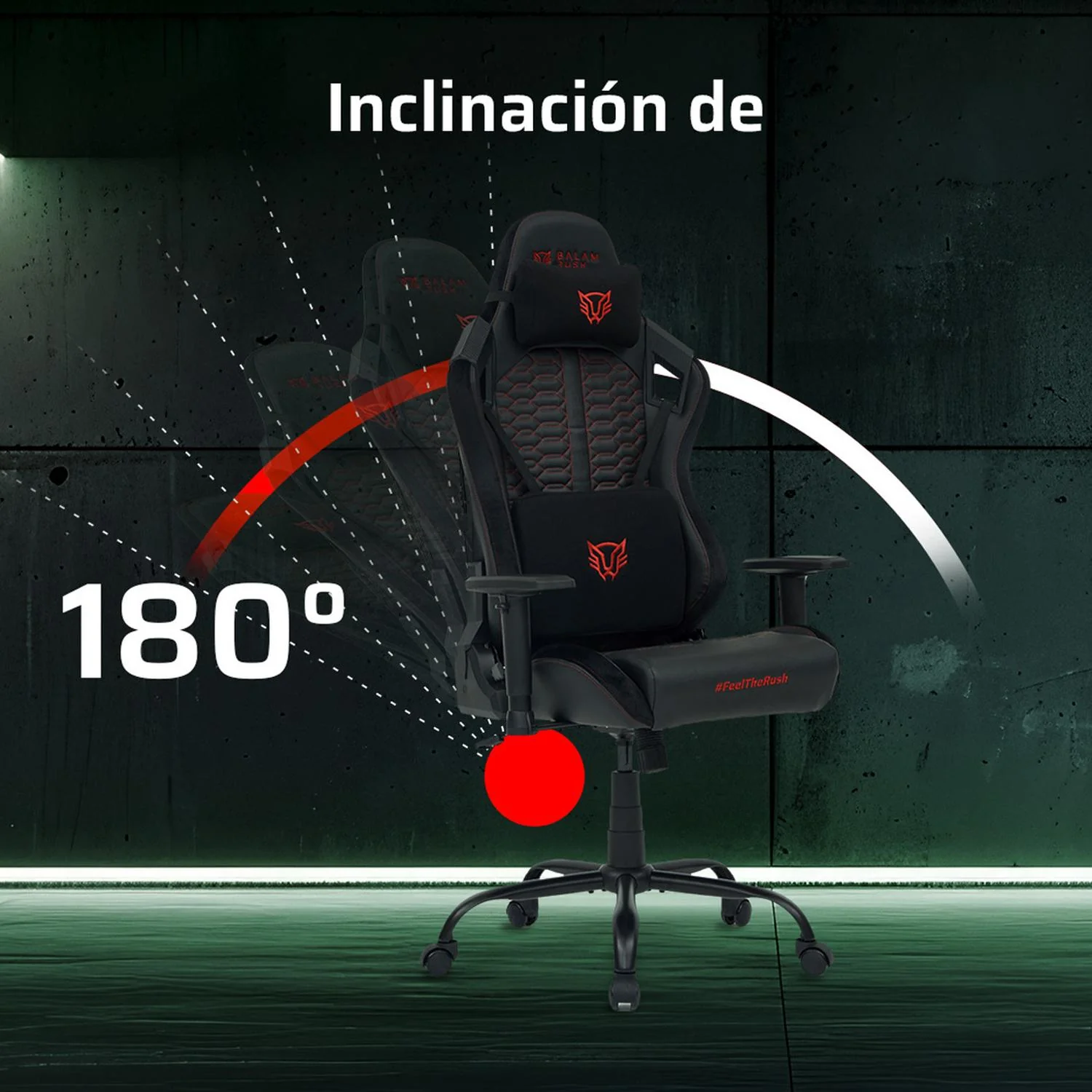 Silla Gamer BALAM RUSH THUNDER MAX V7 Ergonomica Reclinable 180° 120kg Reposabrazos 2D Negro/Rojo BR-940603 - Image 3
