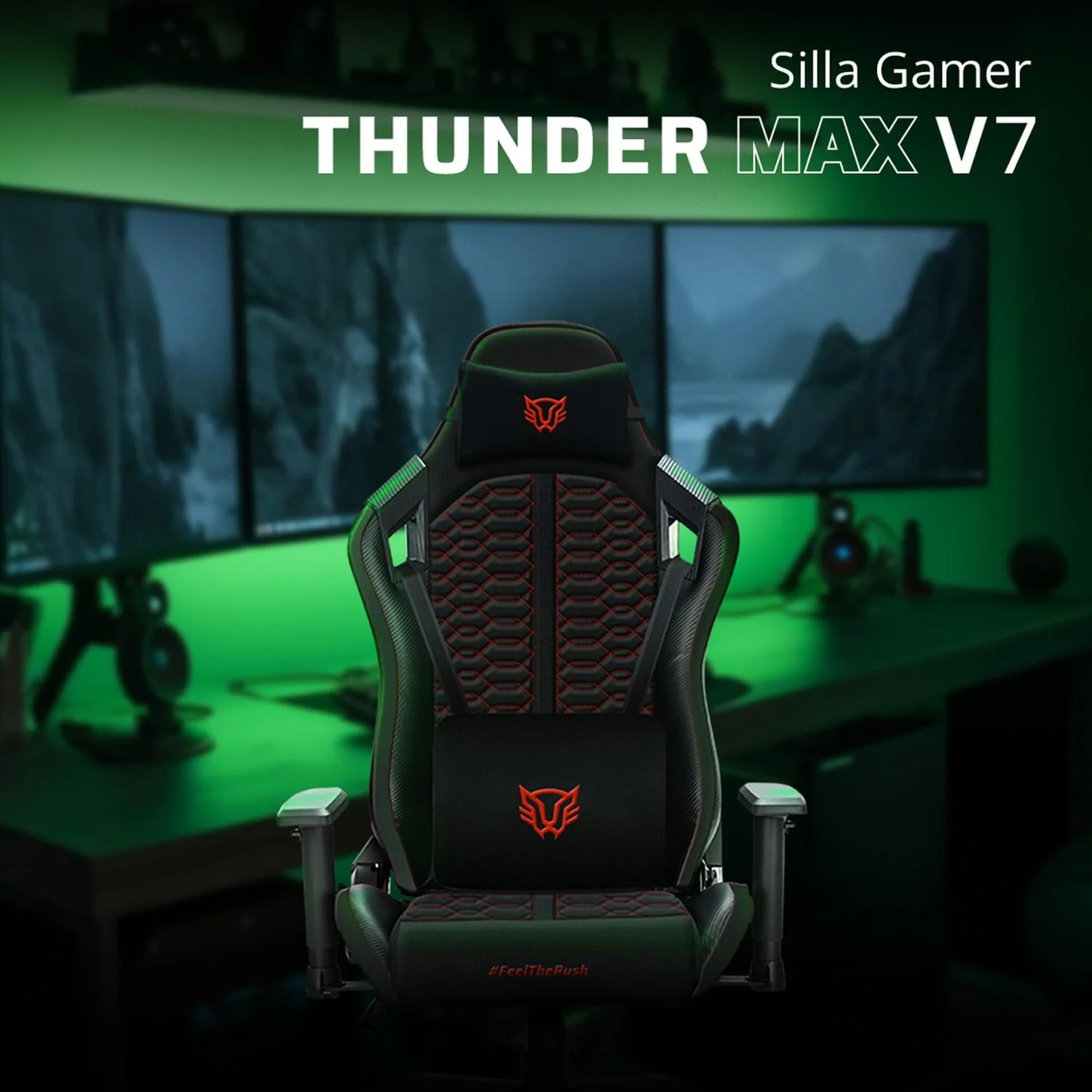 Silla Gamer BALAM RUSH THUNDER MAX V7 Ergonomica Reclinable 180° 120kg Reposabrazos 2D Negro/Rojo BR-940603 - Image 5