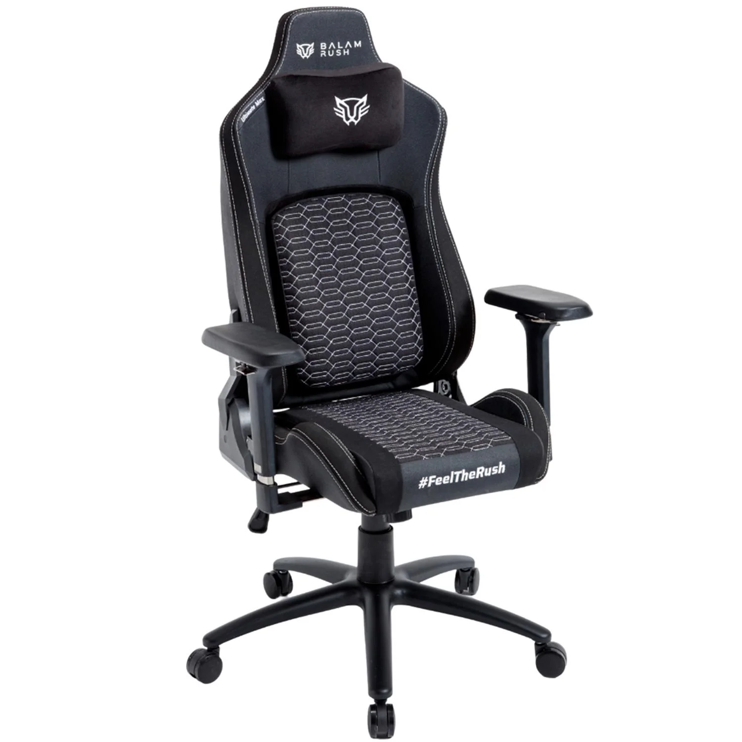 Silla Gamer BALAM RUSH ULTIMATE MAX U3 Ergonomica Reclinable 135° 150Kg Reposabrazos 4D Cojín Lumbar + Cojín Cervical Negro BR-940511 - Image 2