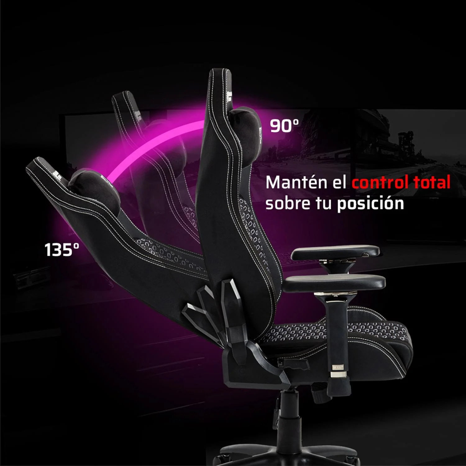 Silla Gamer BALAM RUSH ULTIMATE MAX U3 Ergonomica Reclinable 135° 150Kg Reposabrazos 4D Cojín Lumbar + Cojín Cervical Negro BR-940511 - Image 4