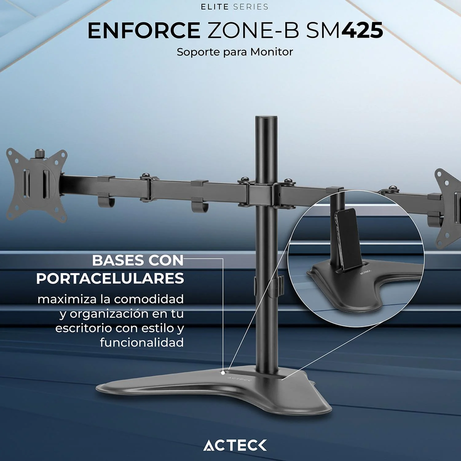 Soporte Articulado para Dos Monitores ENFORCE ZONE-B SM425 Hasta 32 pulgadas Inclinación y Giro Ajustable Base para Teléfono AC-939683 - Image 5