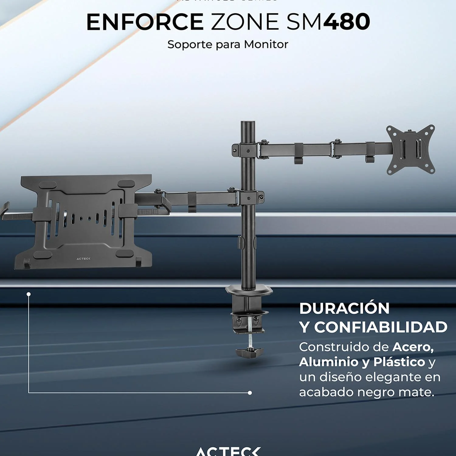 Soporte Articulado para Monitor y Laptop ENFORCE ZONE SM480 Monitor Hasta 32 pulgadas Laptop Hasta 15.6 pulgadas Inclinación y Giro Ajustable AC-939652 - Image 4