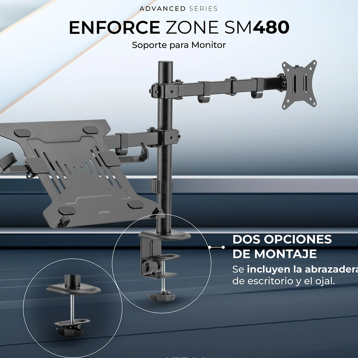 Soporte Articulado para Monitor y Laptop ENFORCE ZONE SM480 Monitor Hasta 32 pulgadas Laptop Hasta 15.6 pulgadas Inclinación y Giro Ajustable AC-939652 - Image 5