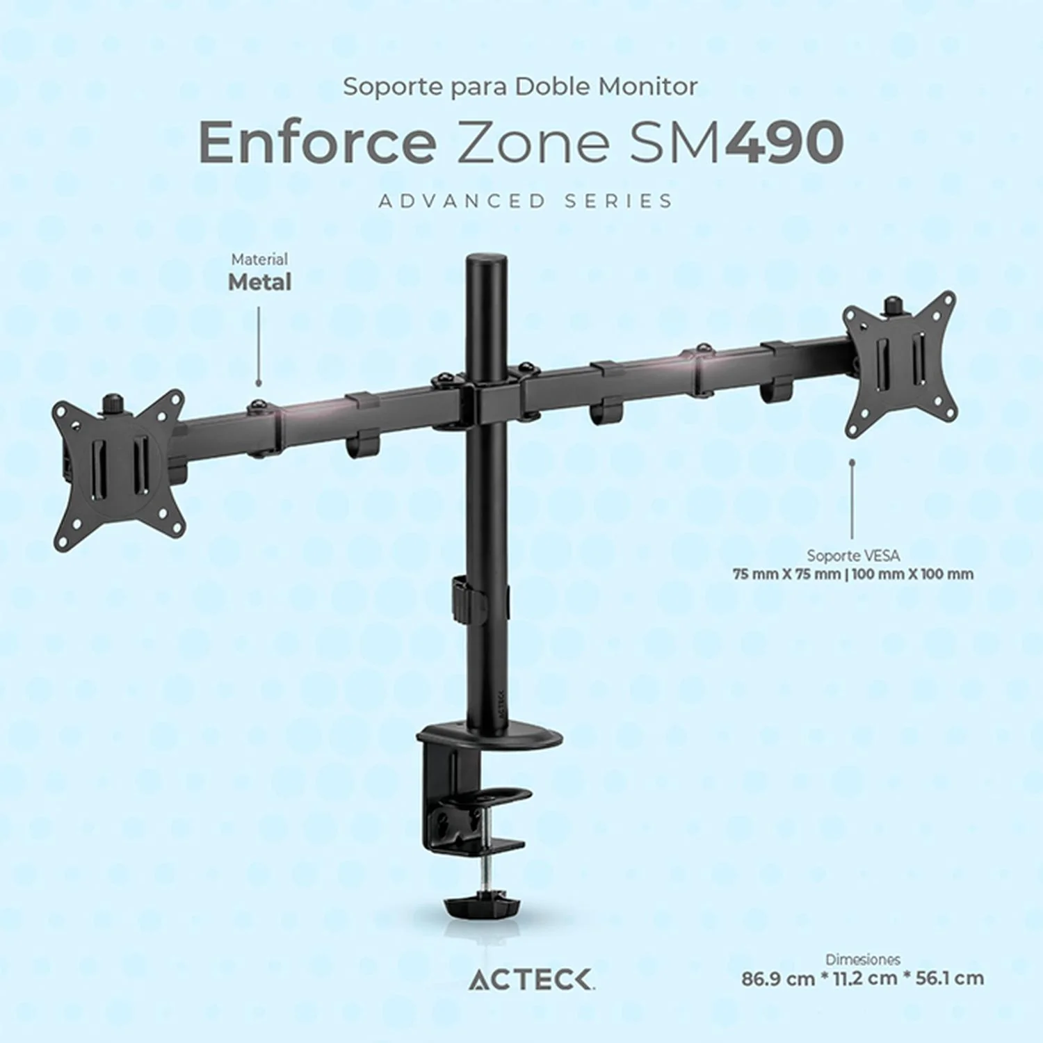 Soporte de Escritorio ACTECK ENFORCE ZONE SM490 Para Monitor Doble Ajustable Negro AC-934602 - Image 2