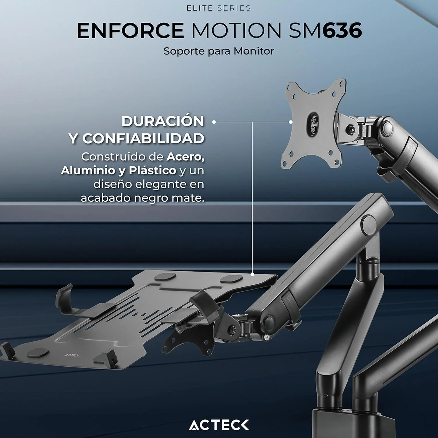 Soporte para Monitor y Laptop ENFORCE MOTION SM636 Monitor Hasta 32 pulgadas Laptop Hasta 15.6 pulgadas Inclinación y Giro Ajustable AC-939645 - Image 3