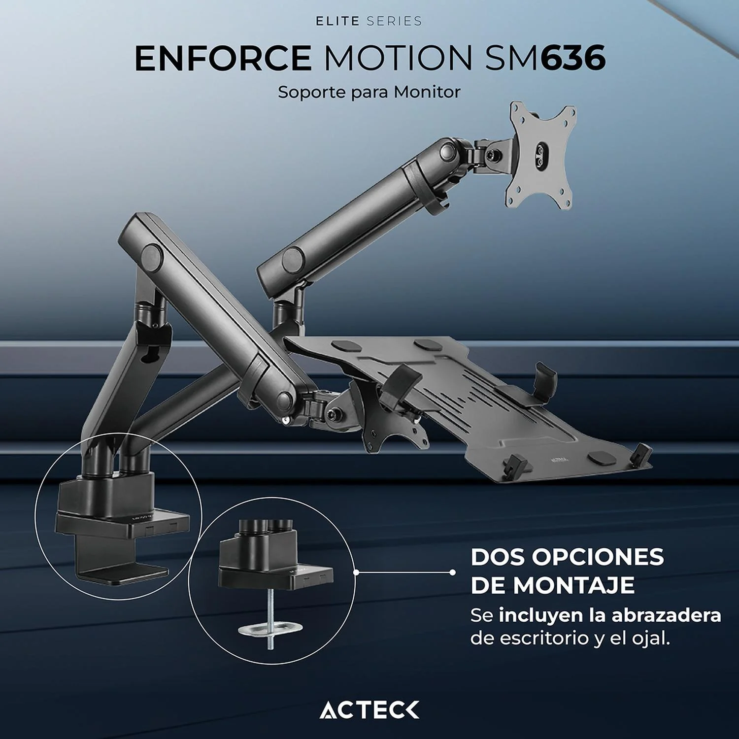Soporte para Monitor y Laptop ENFORCE MOTION SM636 Monitor Hasta 32 pulgadas Laptop Hasta 15.6 pulgadas Inclinación y Giro Ajustable AC-939645 - Image 4