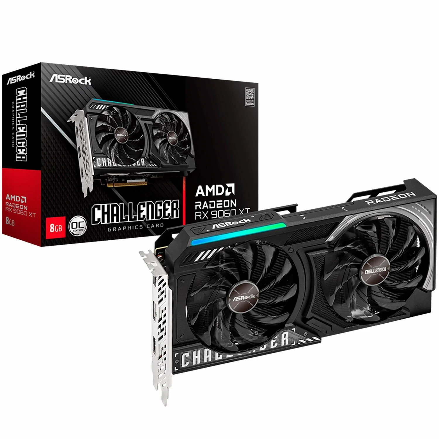 Tarjeta de Video ASROCK Radeon RX 9060 XT Challenger OC 8GB GDDR6 RX9060XT CL 8GO 2 Fan RDNA 4 PCI Express 5.0