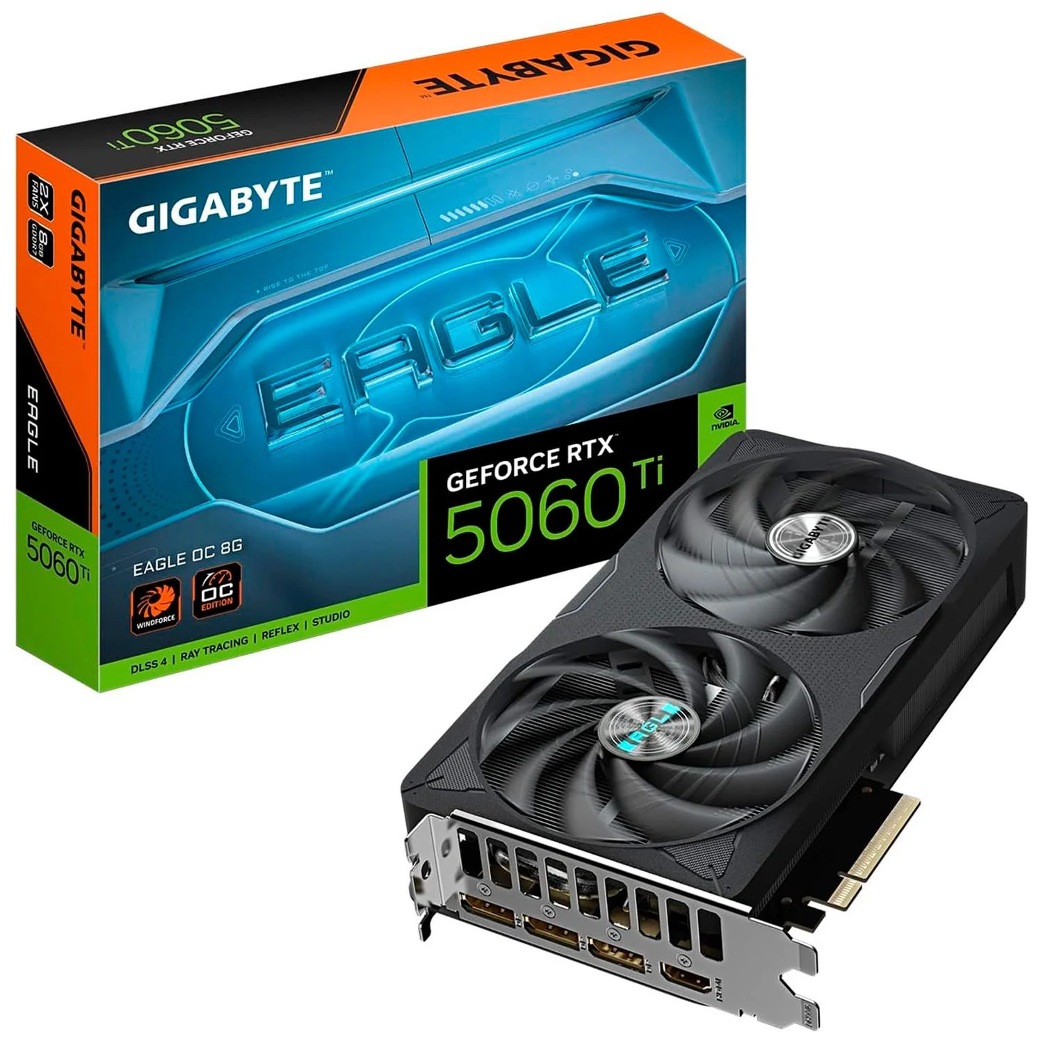 Tarjeta de Video GIGABYTE GeForce RTX 5060 Ti EAGLE OC 8GB GDDR7 2 Fan DLSS 4 PCI Express 5.0 IA GV-N506TEAGLE OC-8GD