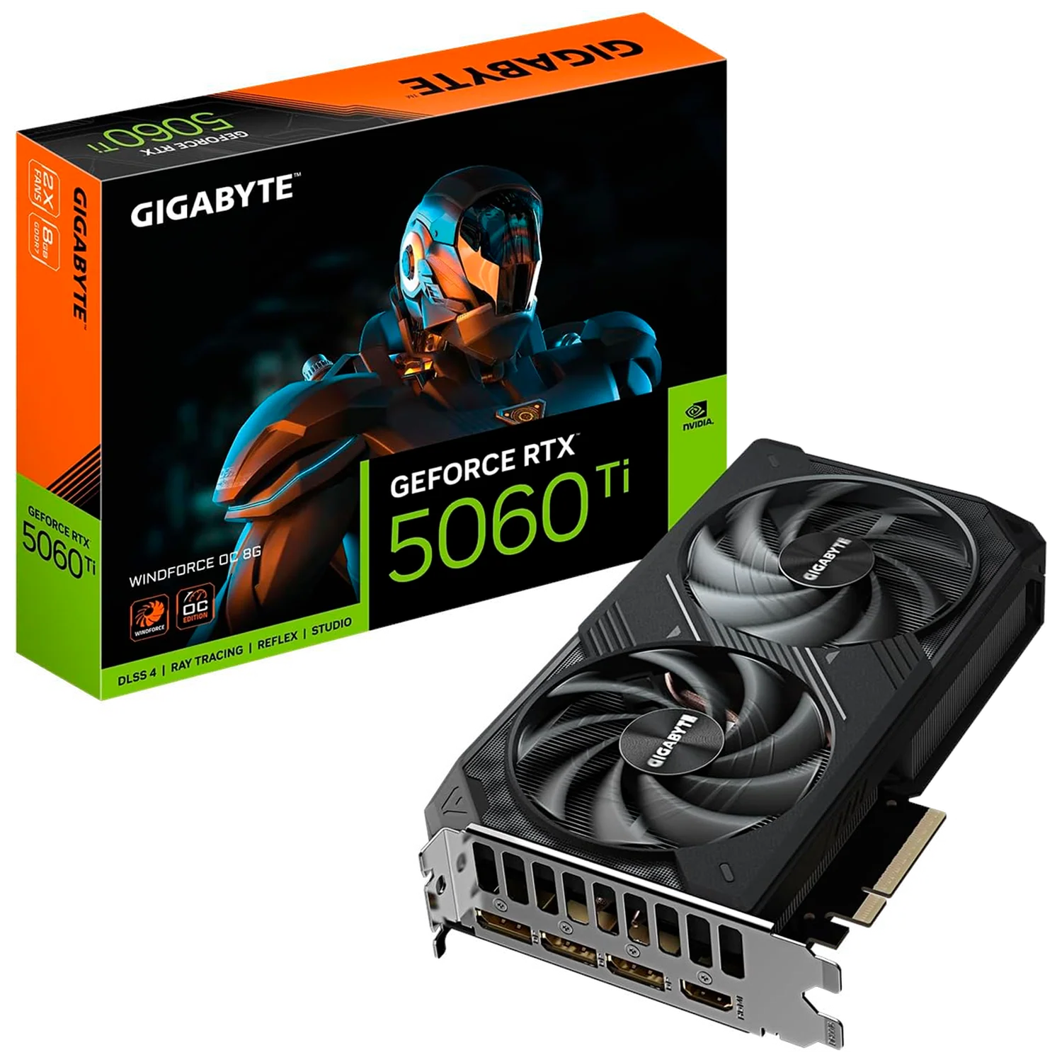 Tarjeta de Video GIGABYTE GeForce RTX 5060 Ti WINDFORCE OC 8GB GDDR7 2 Fan DLSS 4 PCI Express 5.0 IA GV-N506TWF2OC-8GD